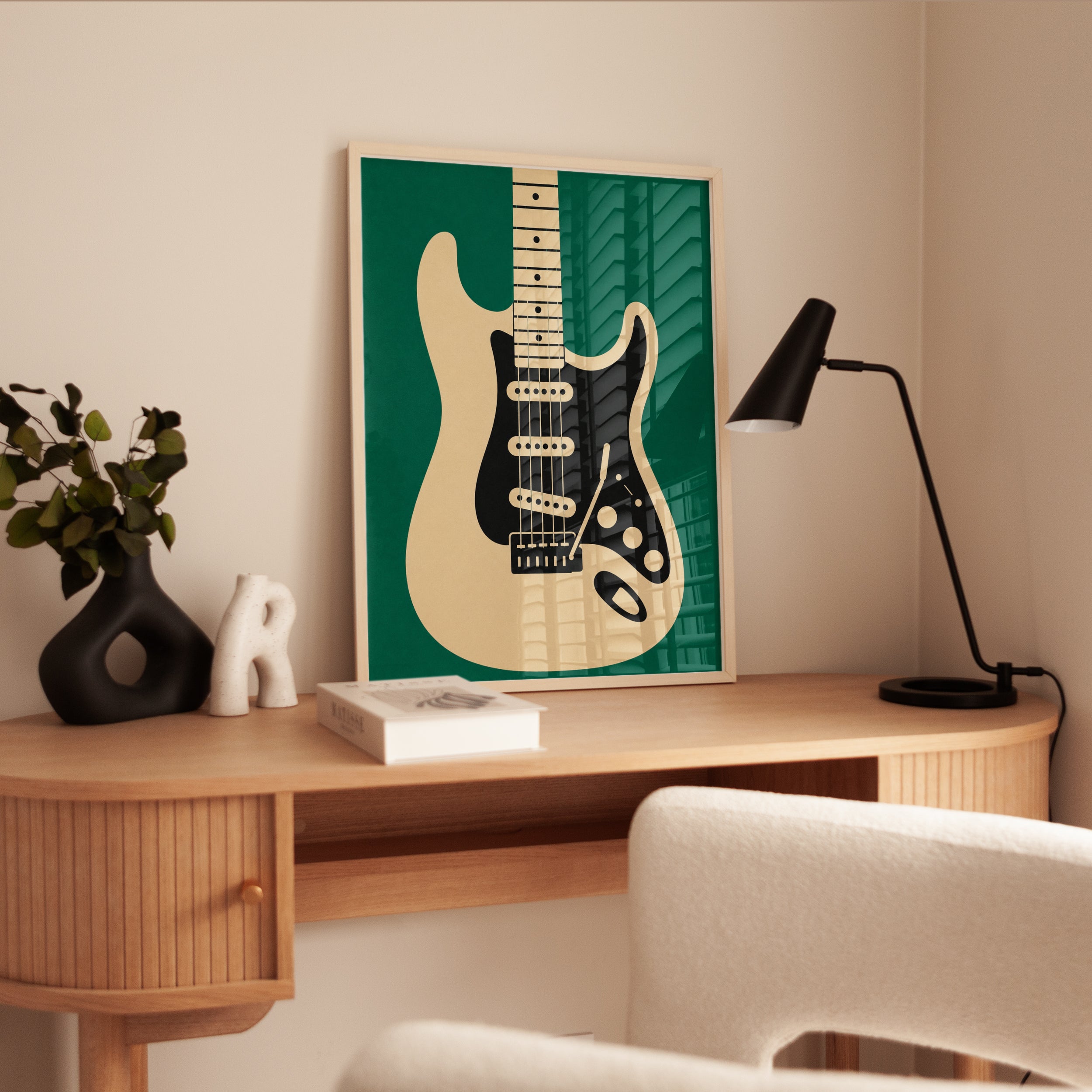 Electric Guitar Art Print — Vintage Stratocaster Illustration - interior