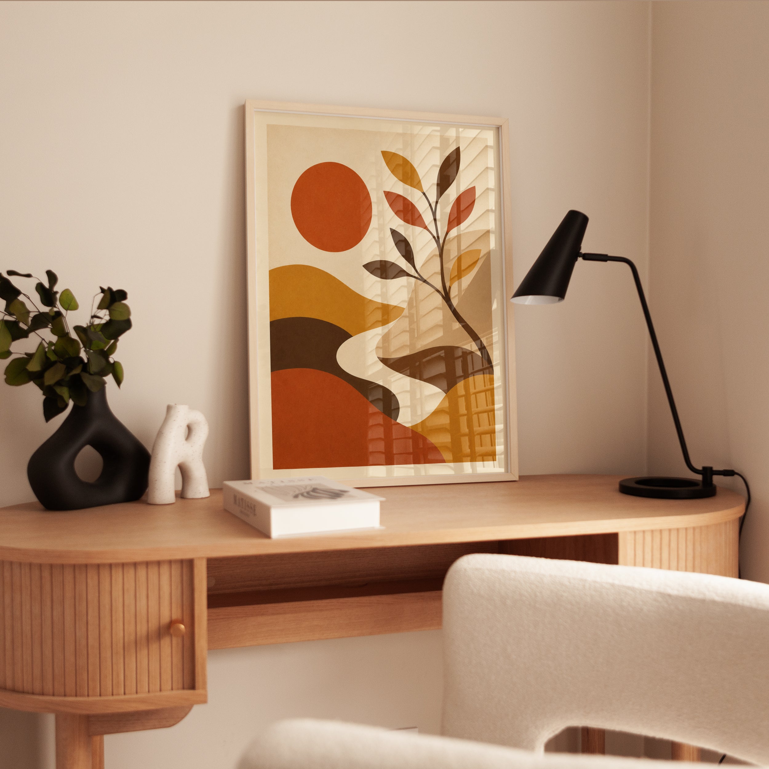 Mid-Century Modern Botanical Landscape: Retro Earth Tones Print - interior