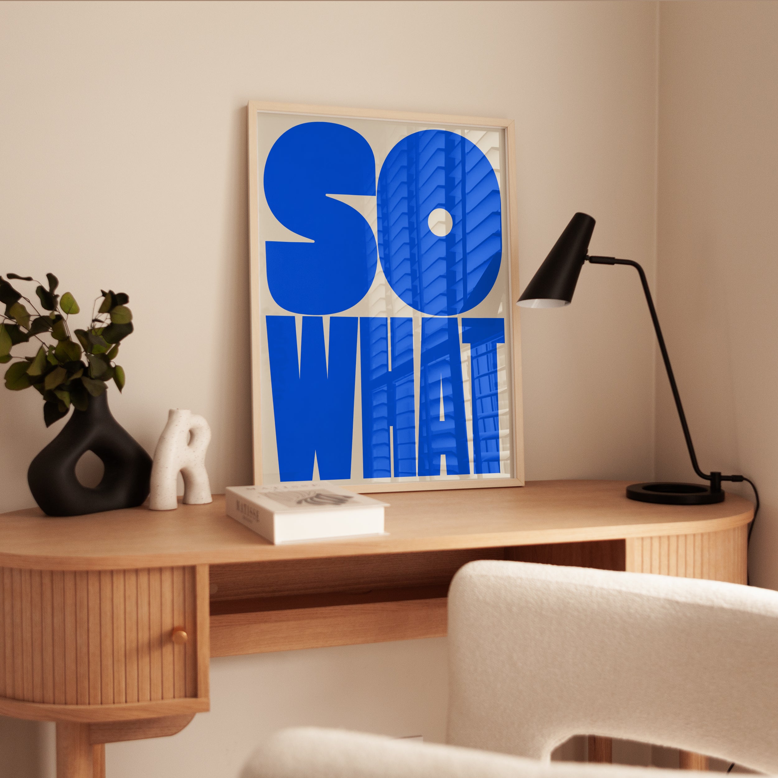 So What Typography Print — Bold Blue Modern Letter Art - interior