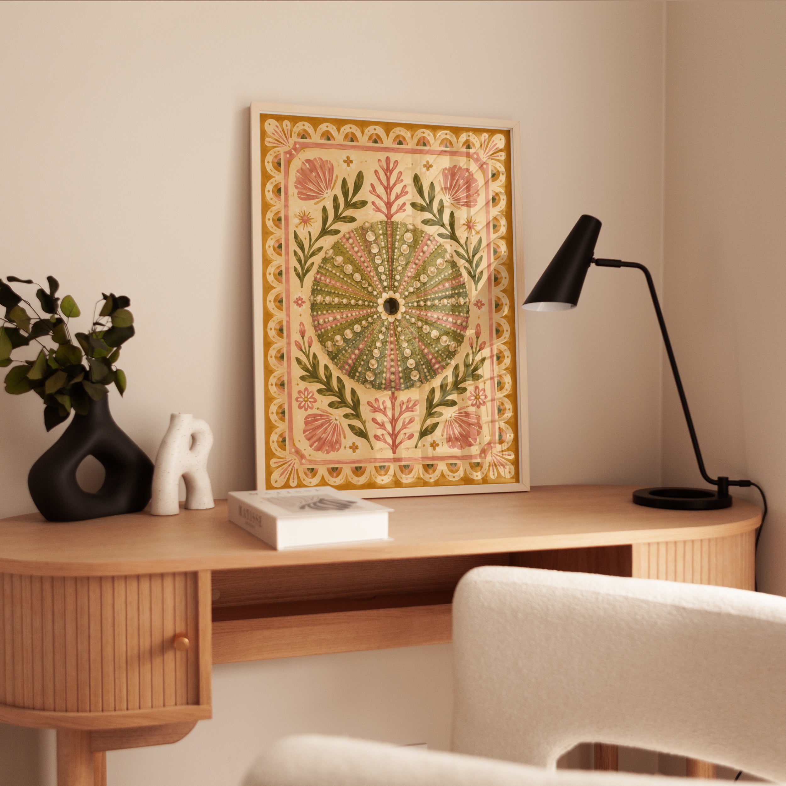 Folk Art Wall Art – Botanical Sea Urchin Print - interior