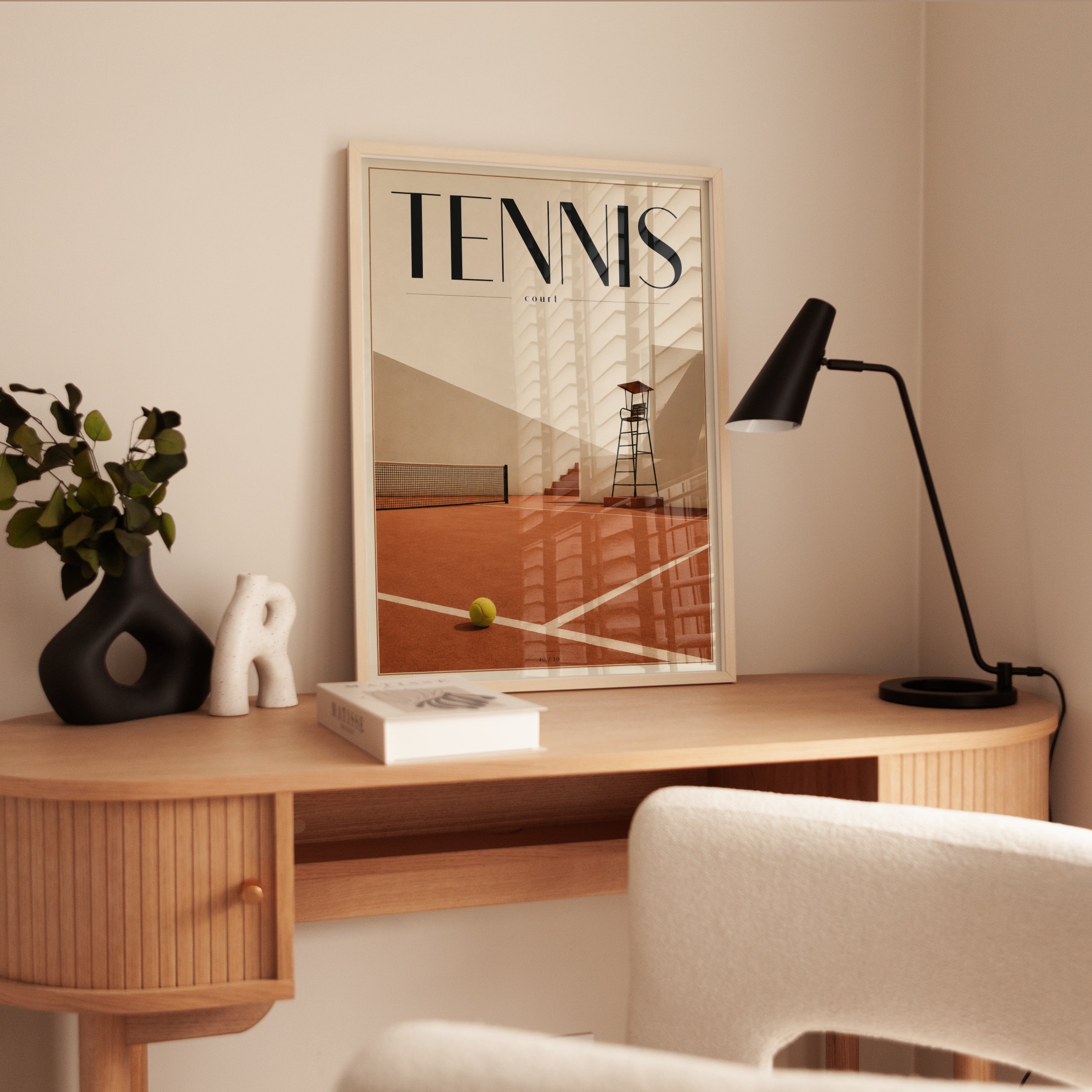 Tennis Court Illustration: Modern Geometric Art (Terracotta Colors) - interior