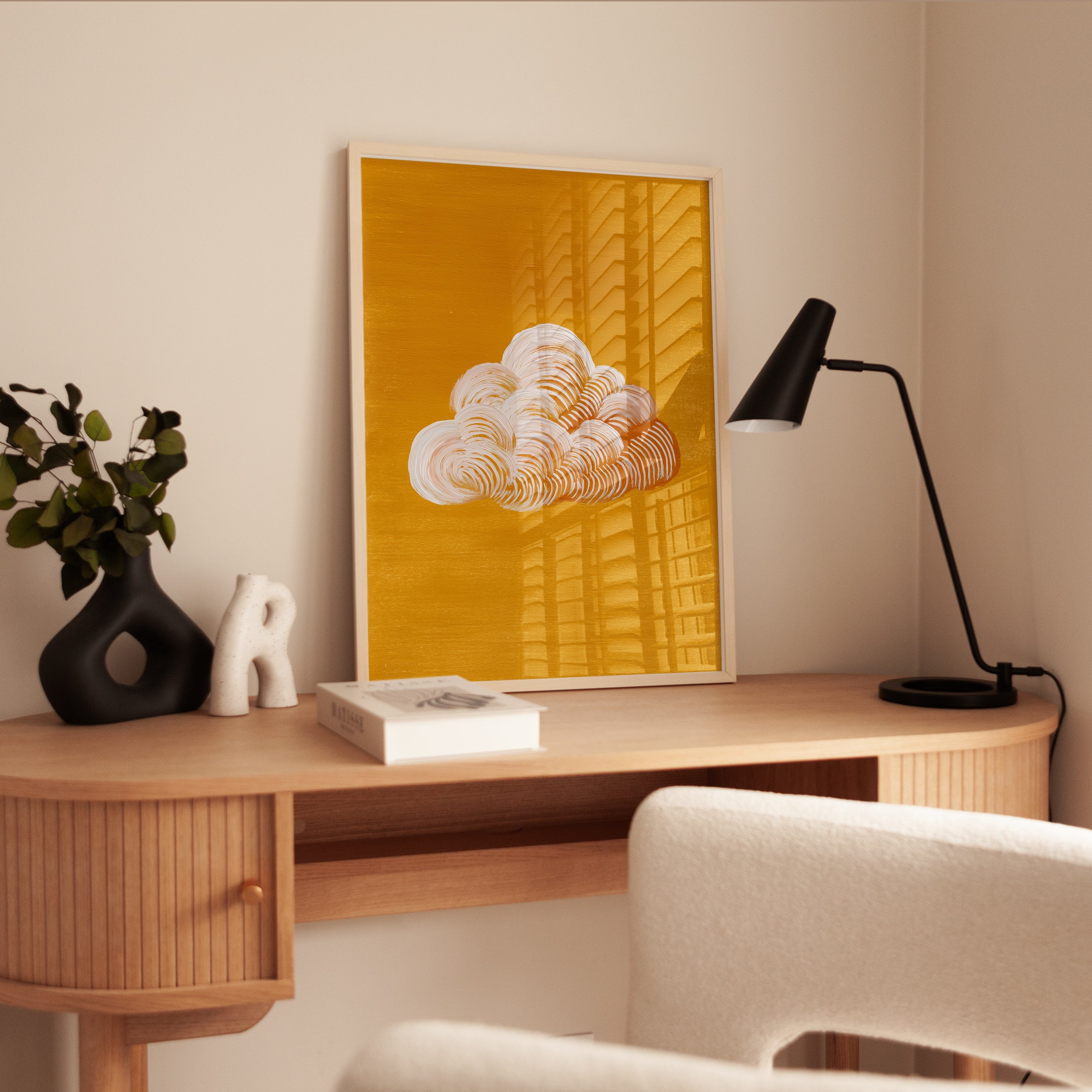 Mid-Century Modern Wall Art: Retro Cloud Illustration - interior