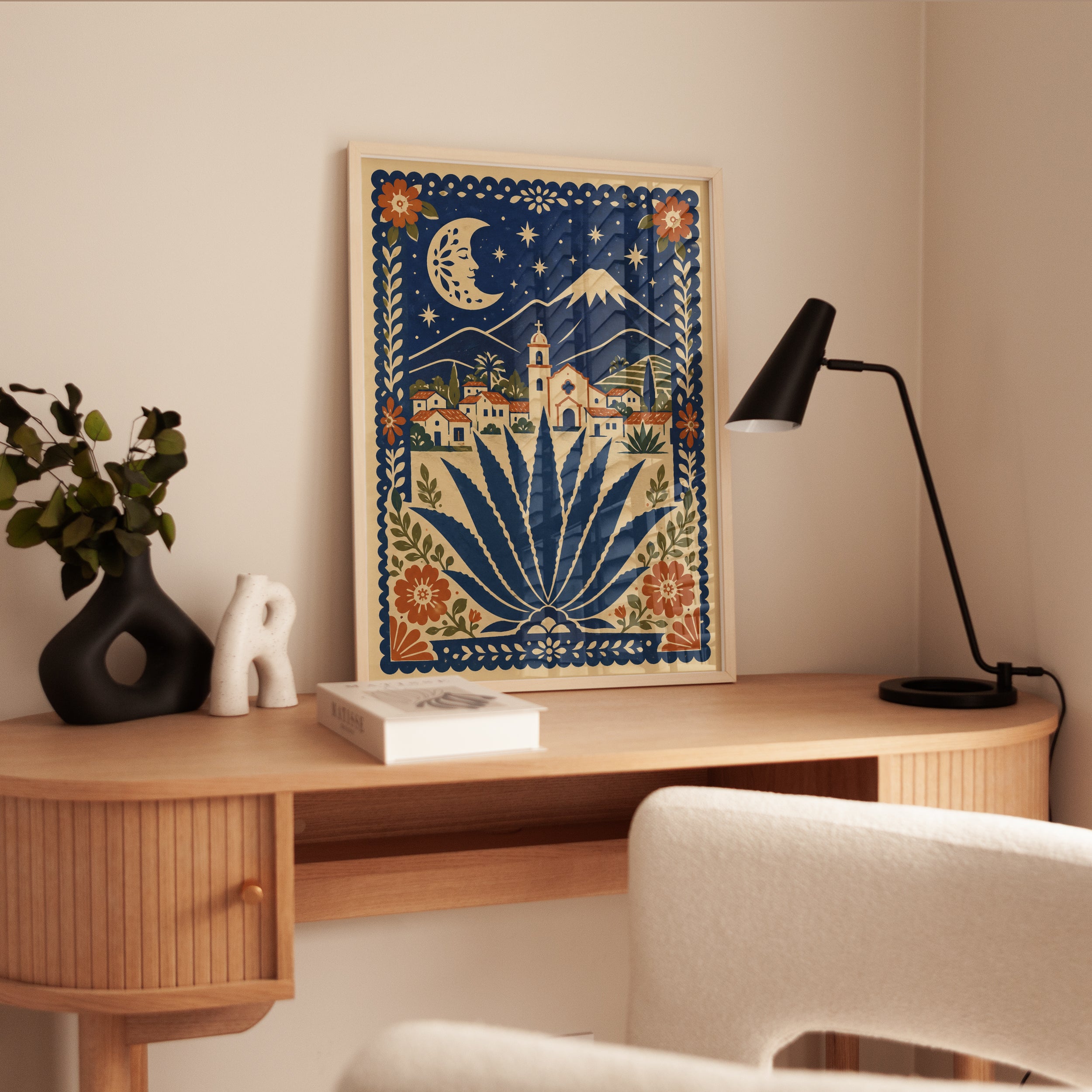 Mexican Village Wall Art – Folk Art Print - interior