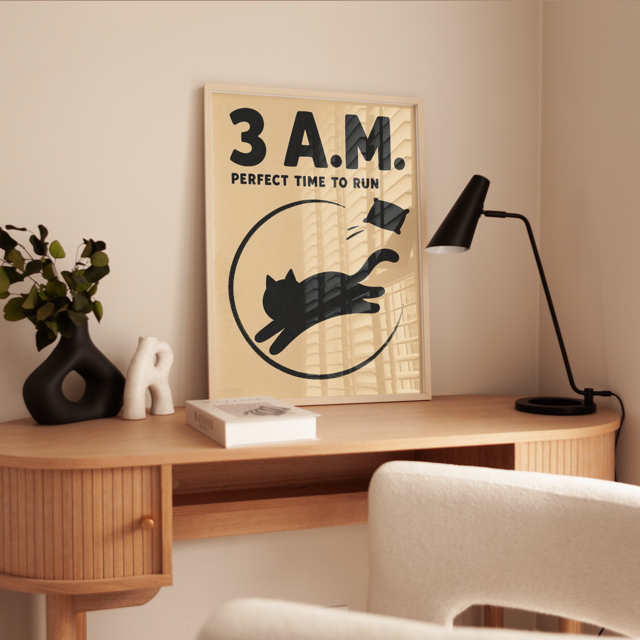 Funny Cat Print – 3AM Running Silhouette - interior