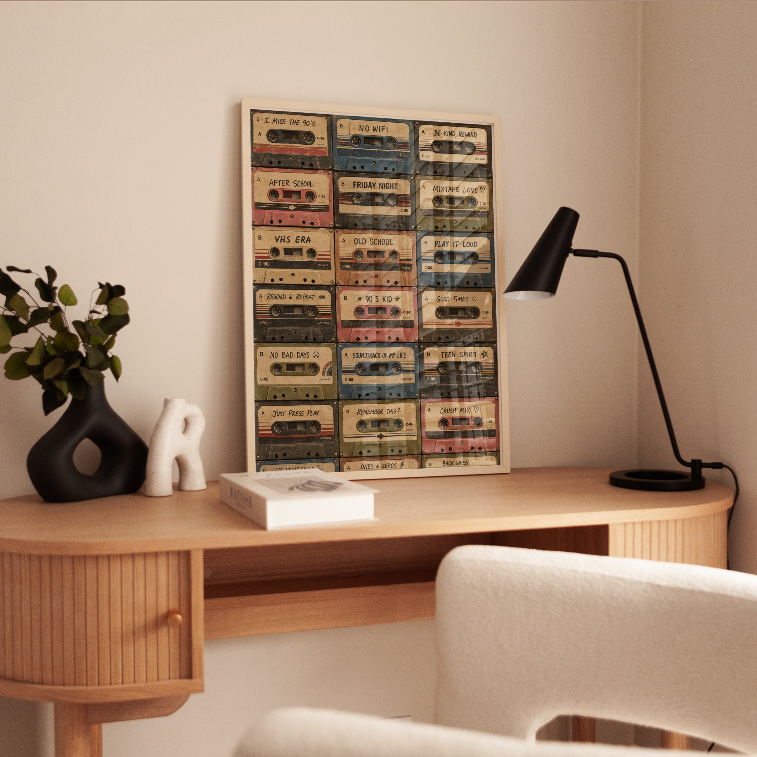 Retro Cassette Tape Print: 90s Nostalgia Music Wall Art - interior