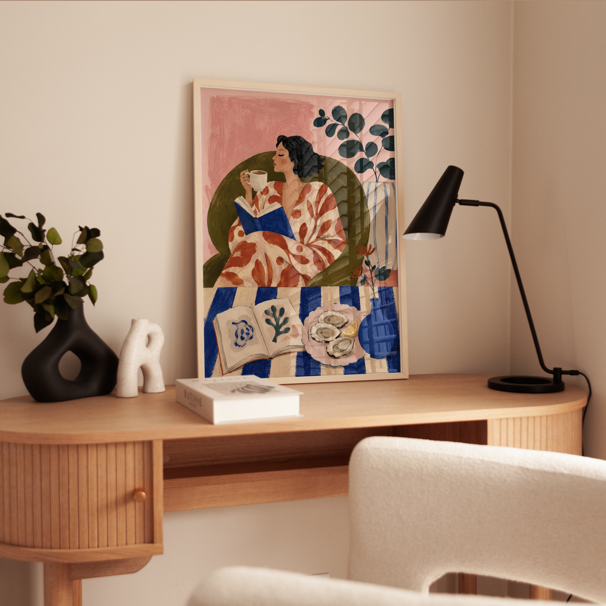 Woman Reading Wall Art – Coffee and Book Print - interior