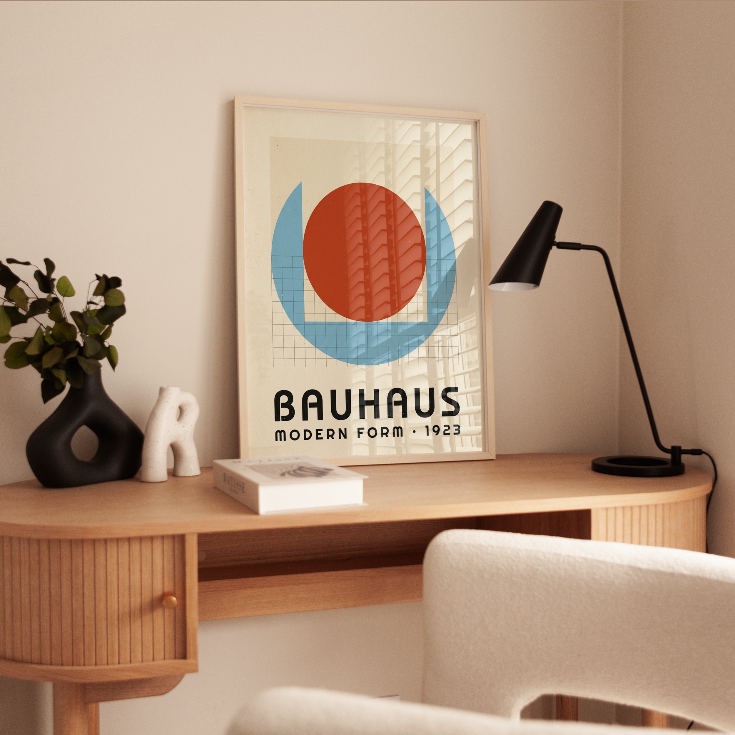 Bauhaus Geometric Art Print: Red Circle Blue Modernist Design - interior