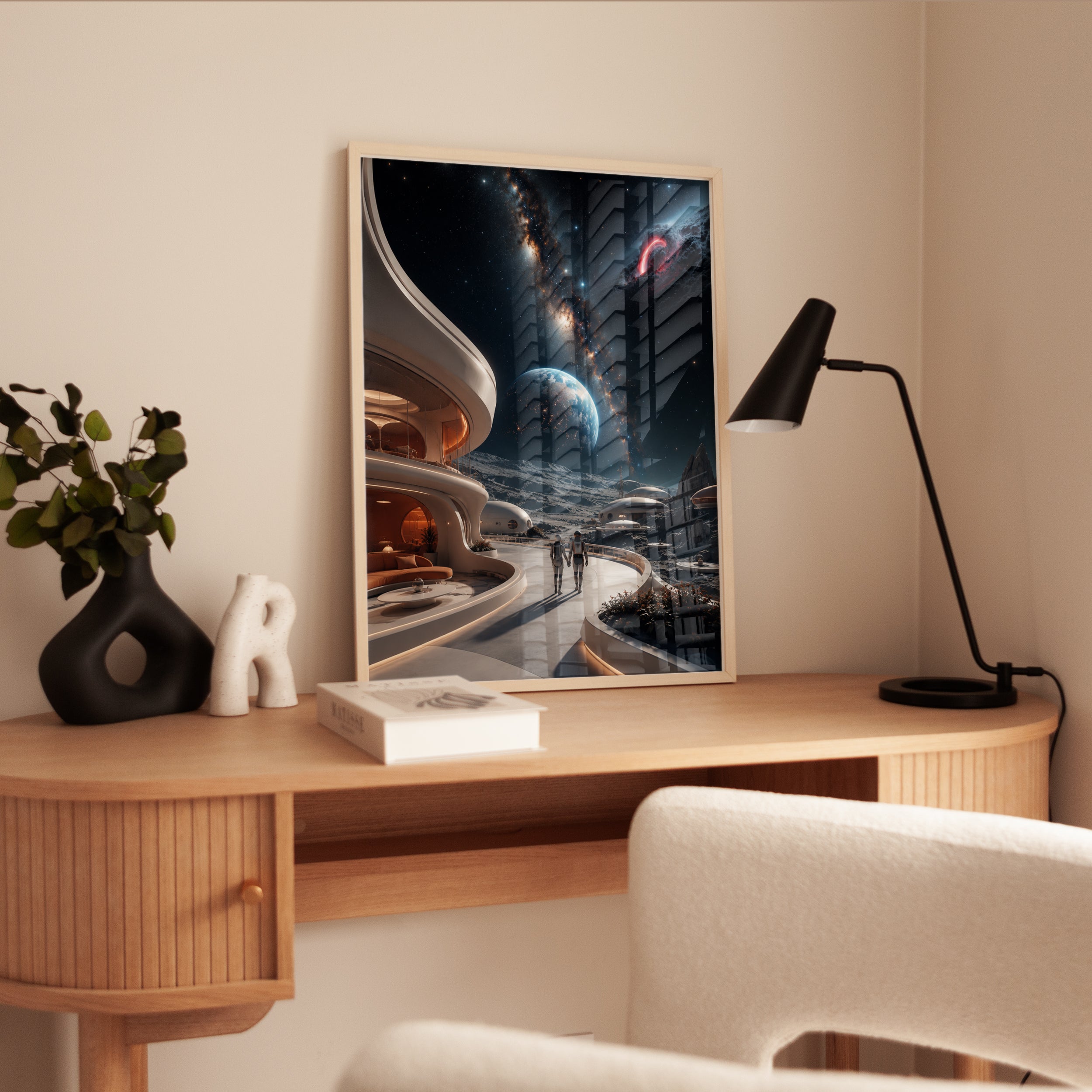 Futuristic Lunar Colony Art Print: Sci-Fi Space Architecture - interior