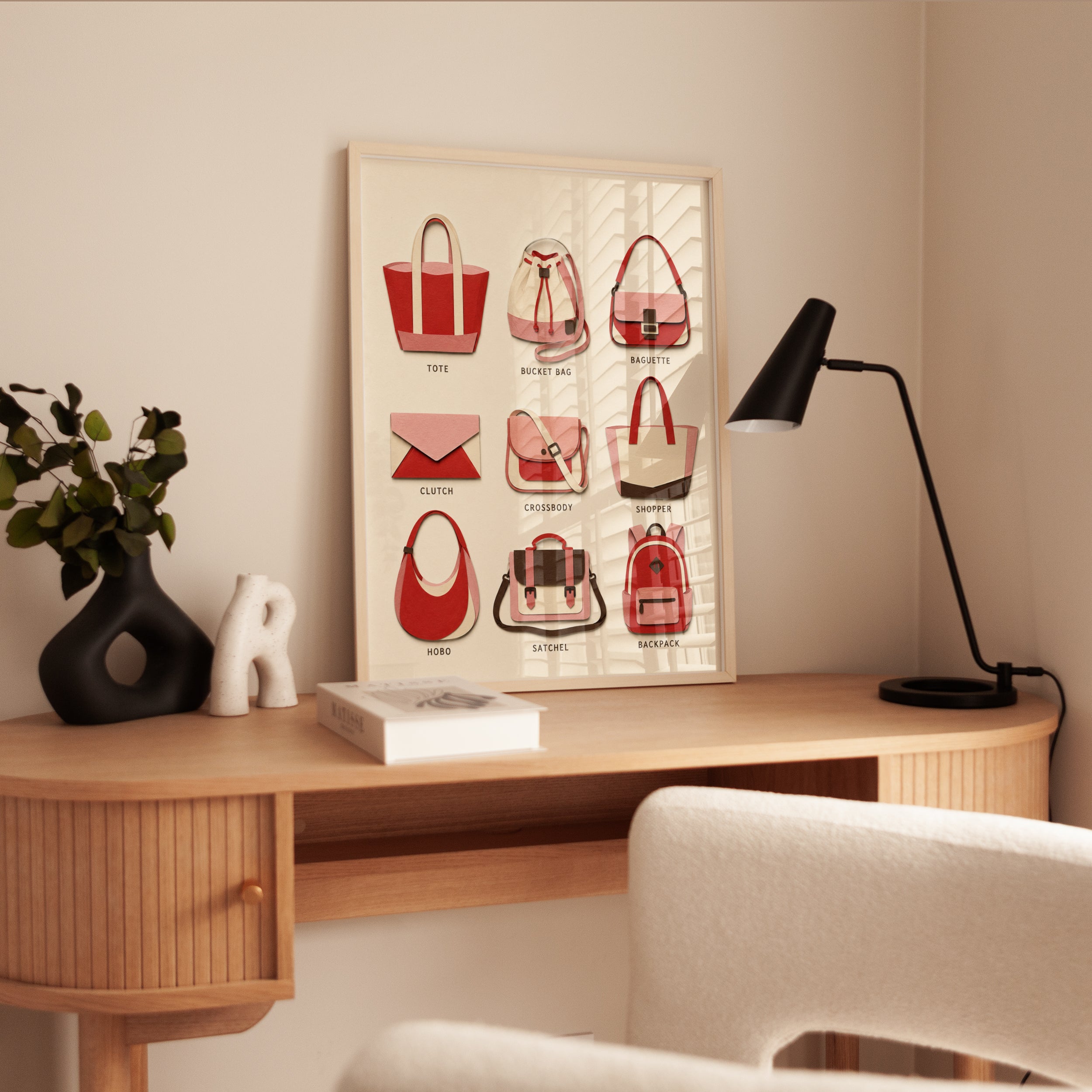 Vintage Handbag Collection Poster: Retro Fashion Illustration - interior