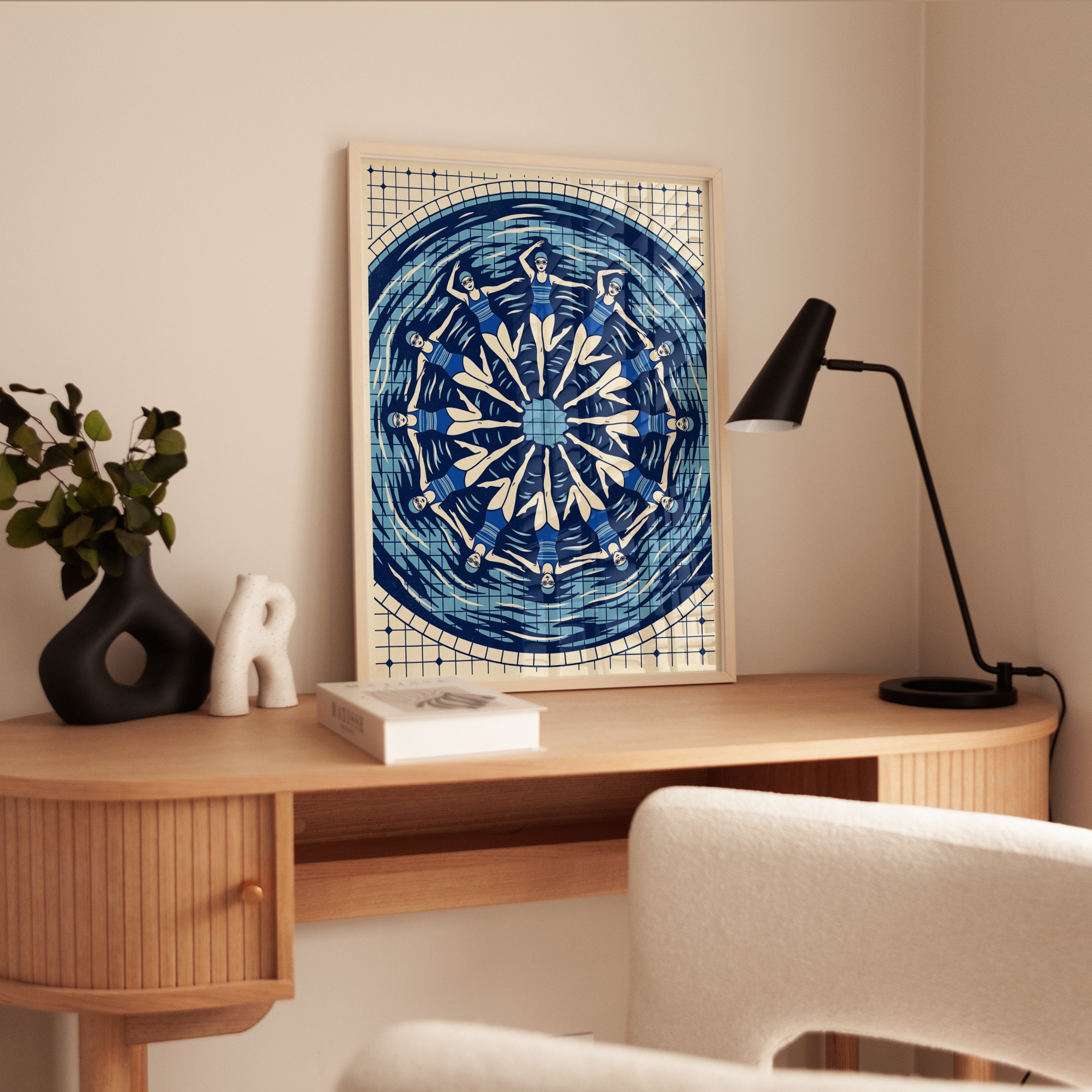 Synchronized Swimmers Mandala: Art Deco Blue Pool Print - interior