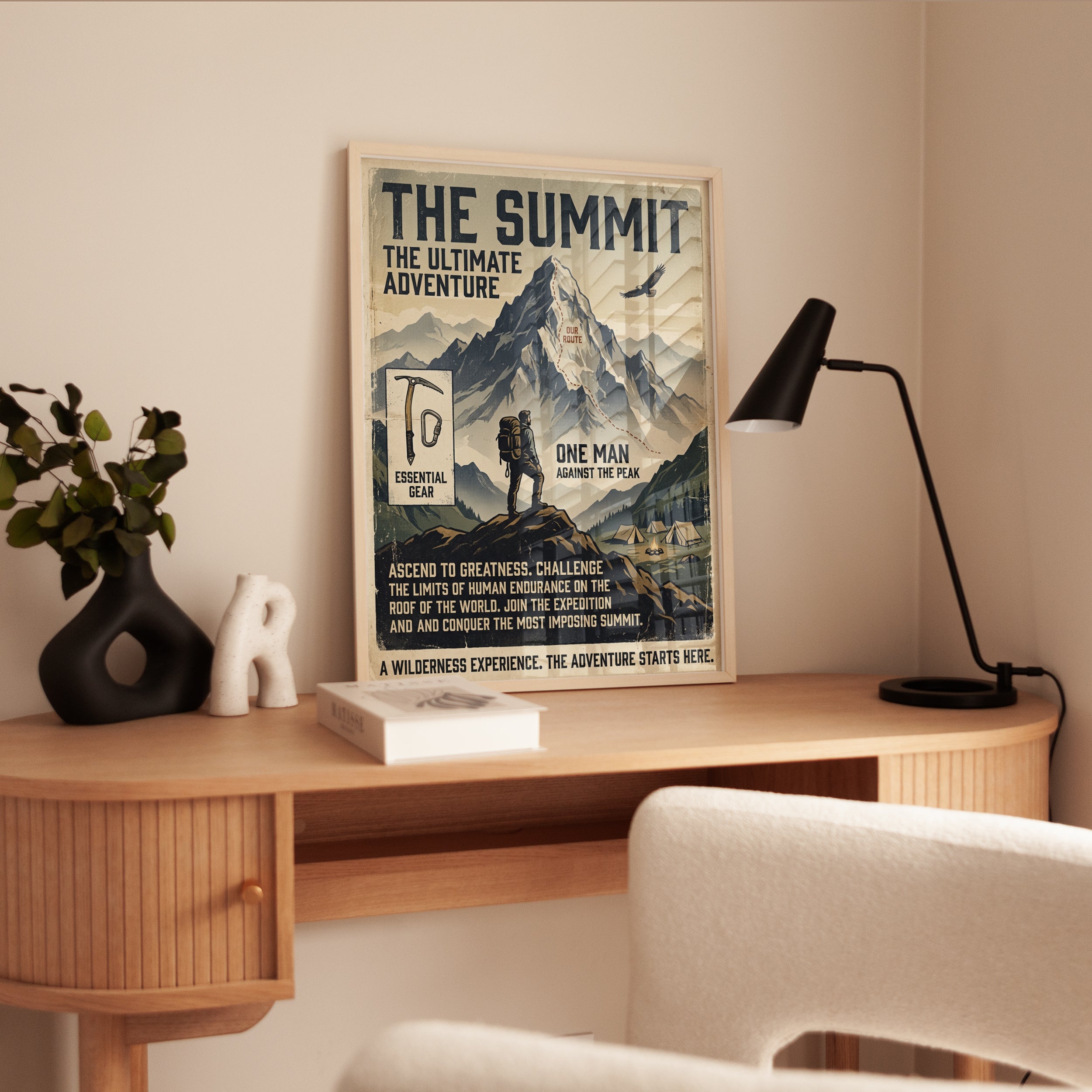 Vintage Mountain Climbing Poster Print — Retro Adventure Summit Art - interior