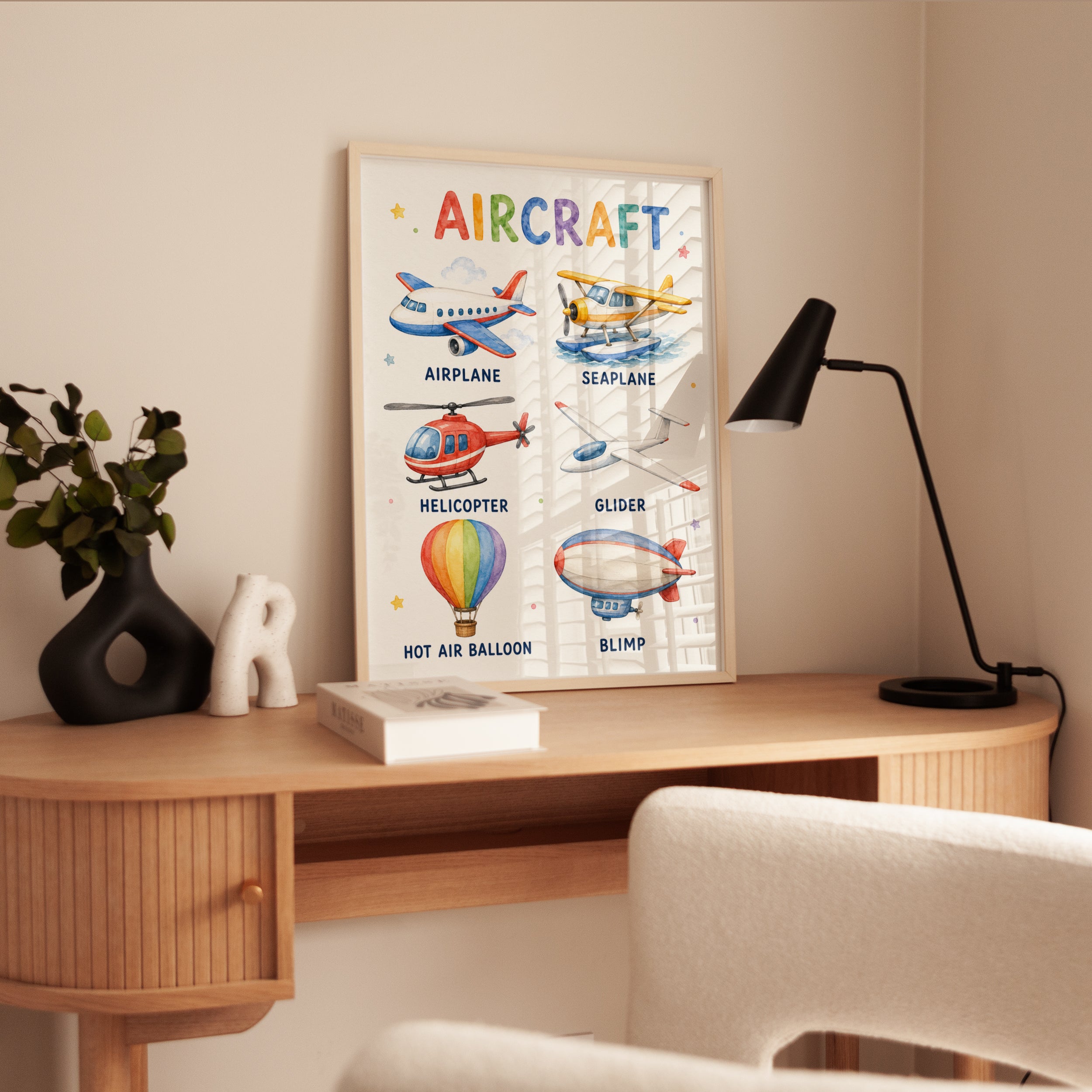 Watercolor Aircraft Print: Educational Airplane Art for Kids’ Rooms - interior