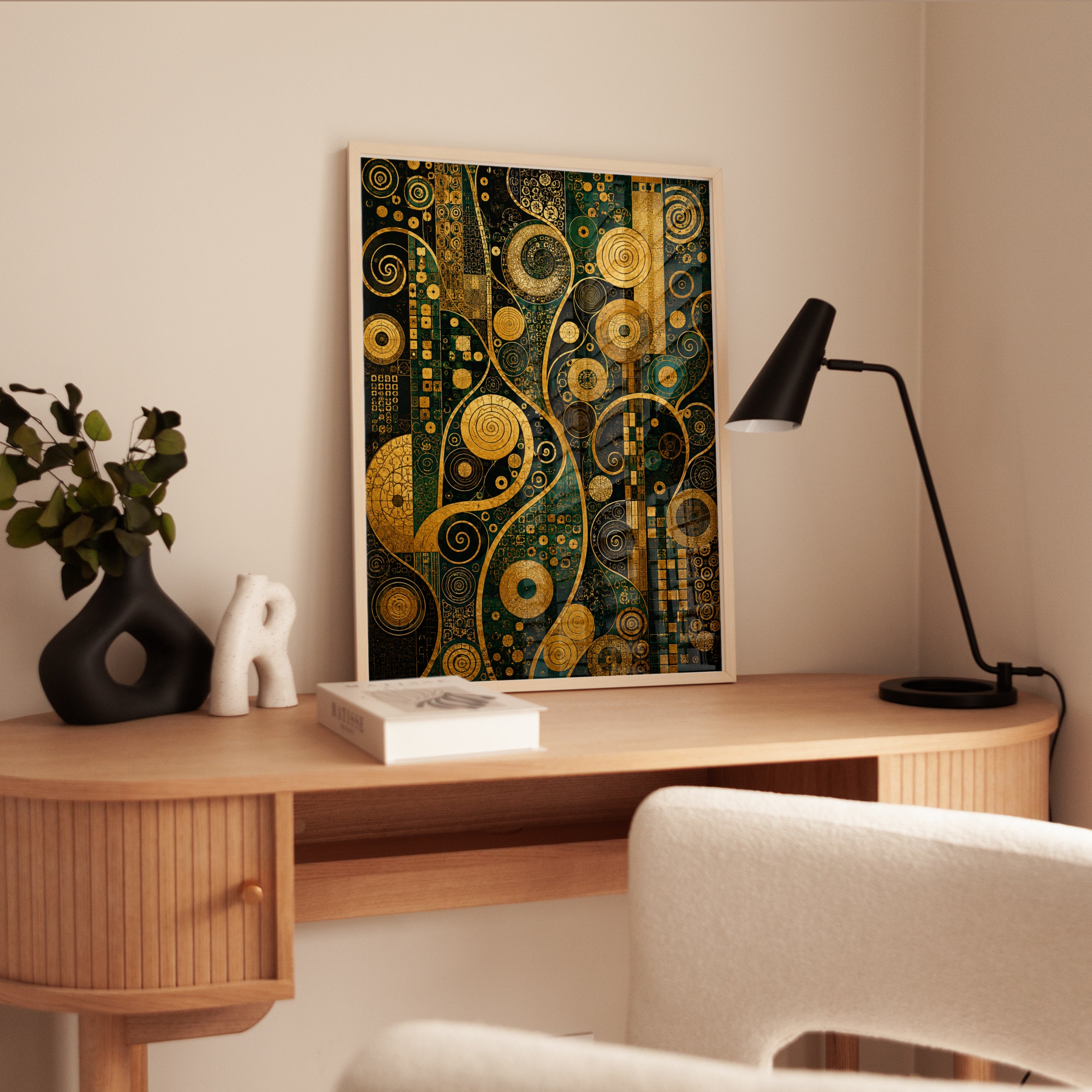 Art Nouveau Geometric Print – Gold Green Wall Art - interior