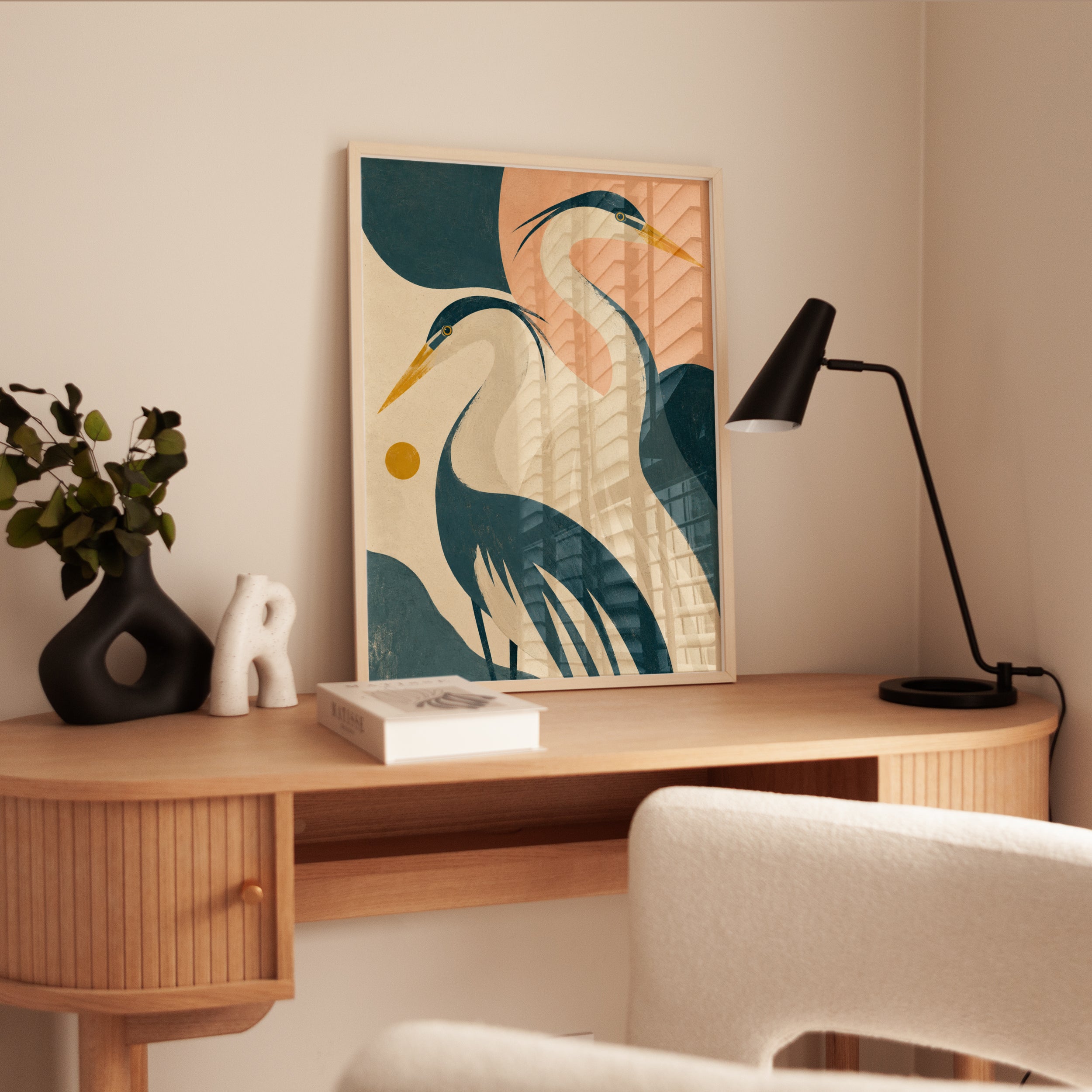 Heron Wall Art – Vintage Bird Print - interior