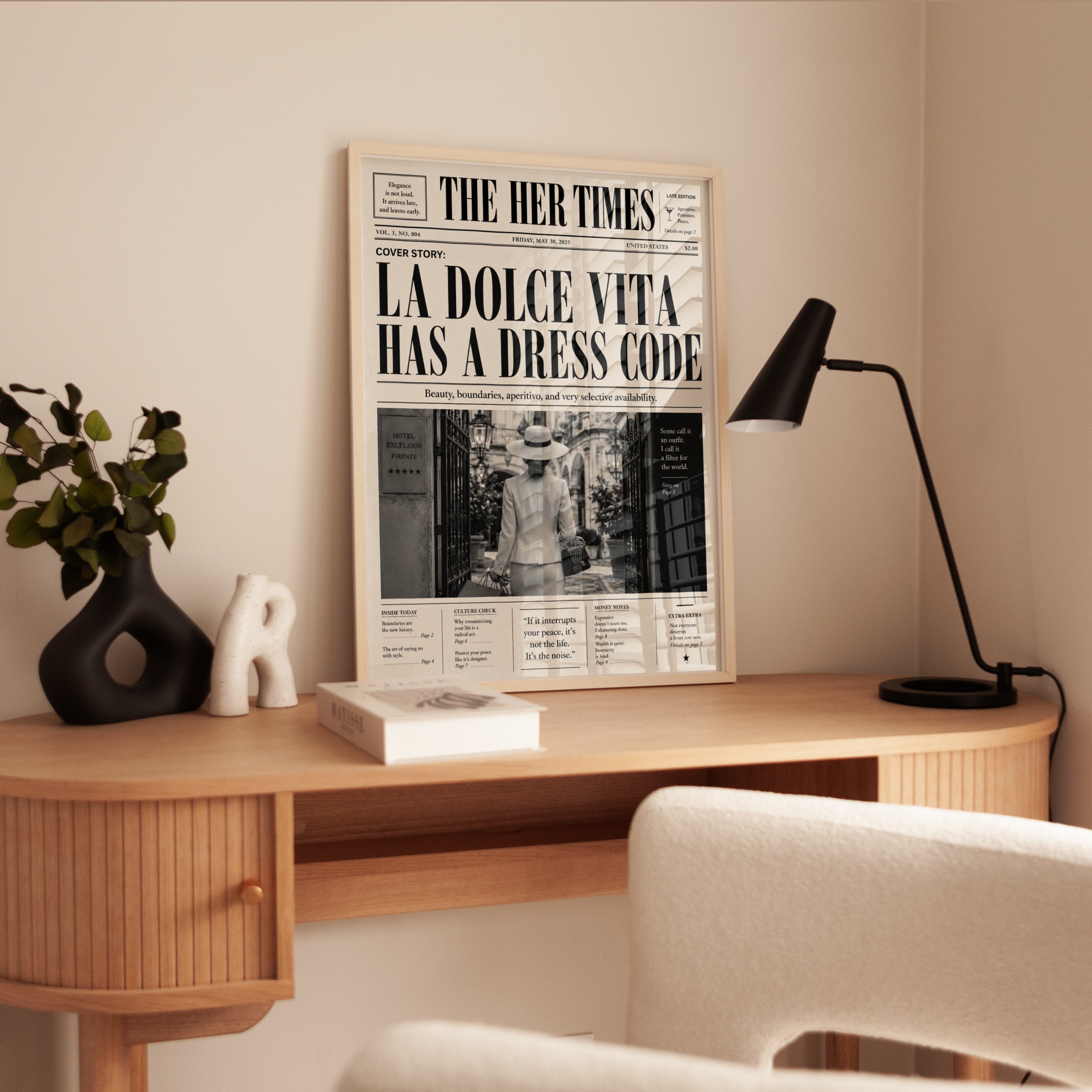 La Dolce Vita Newspaper Print: Vintage Florence Fashion Art - interior
