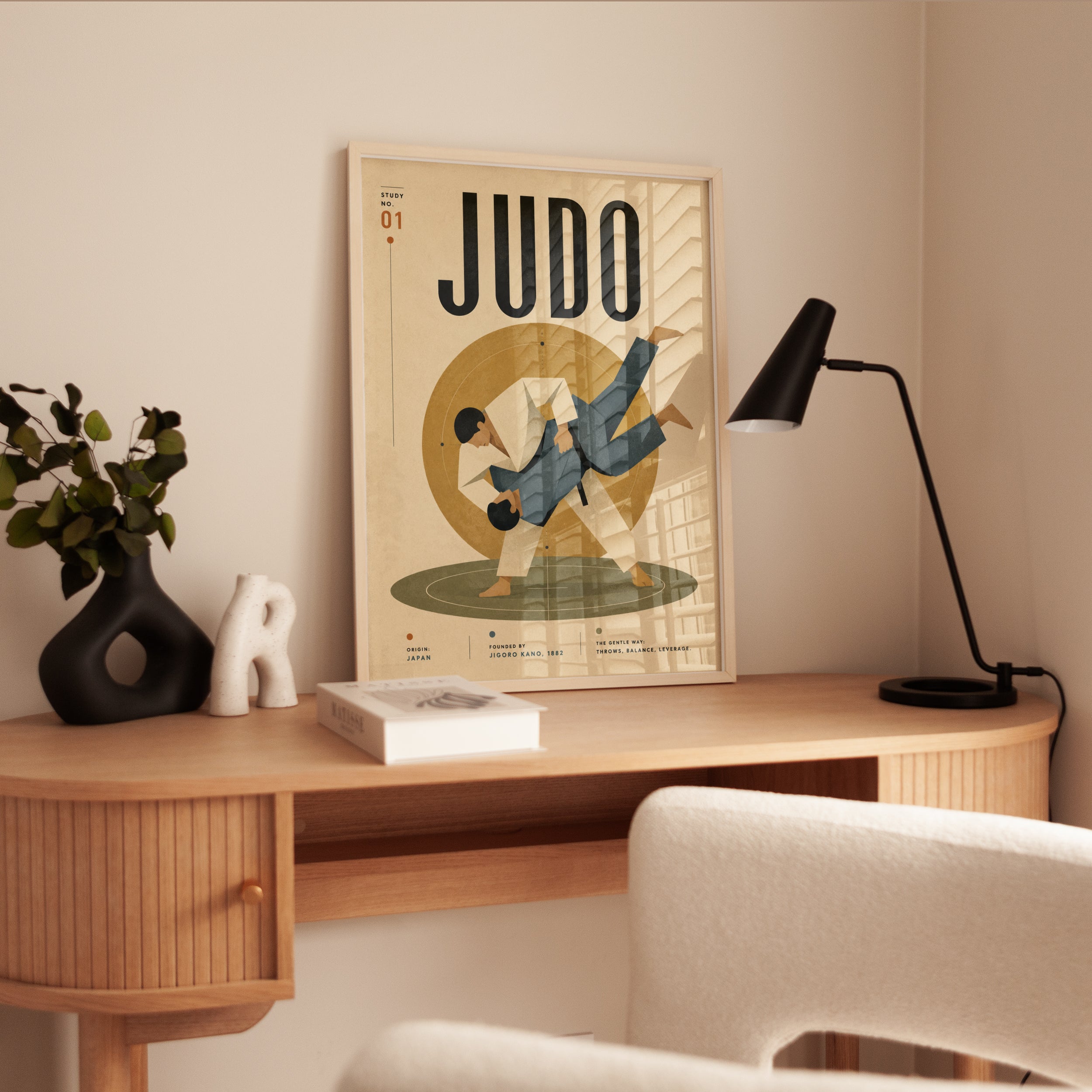 Judo Martial Arts Poster: Vintage Geometric Mid-Century Design - interior