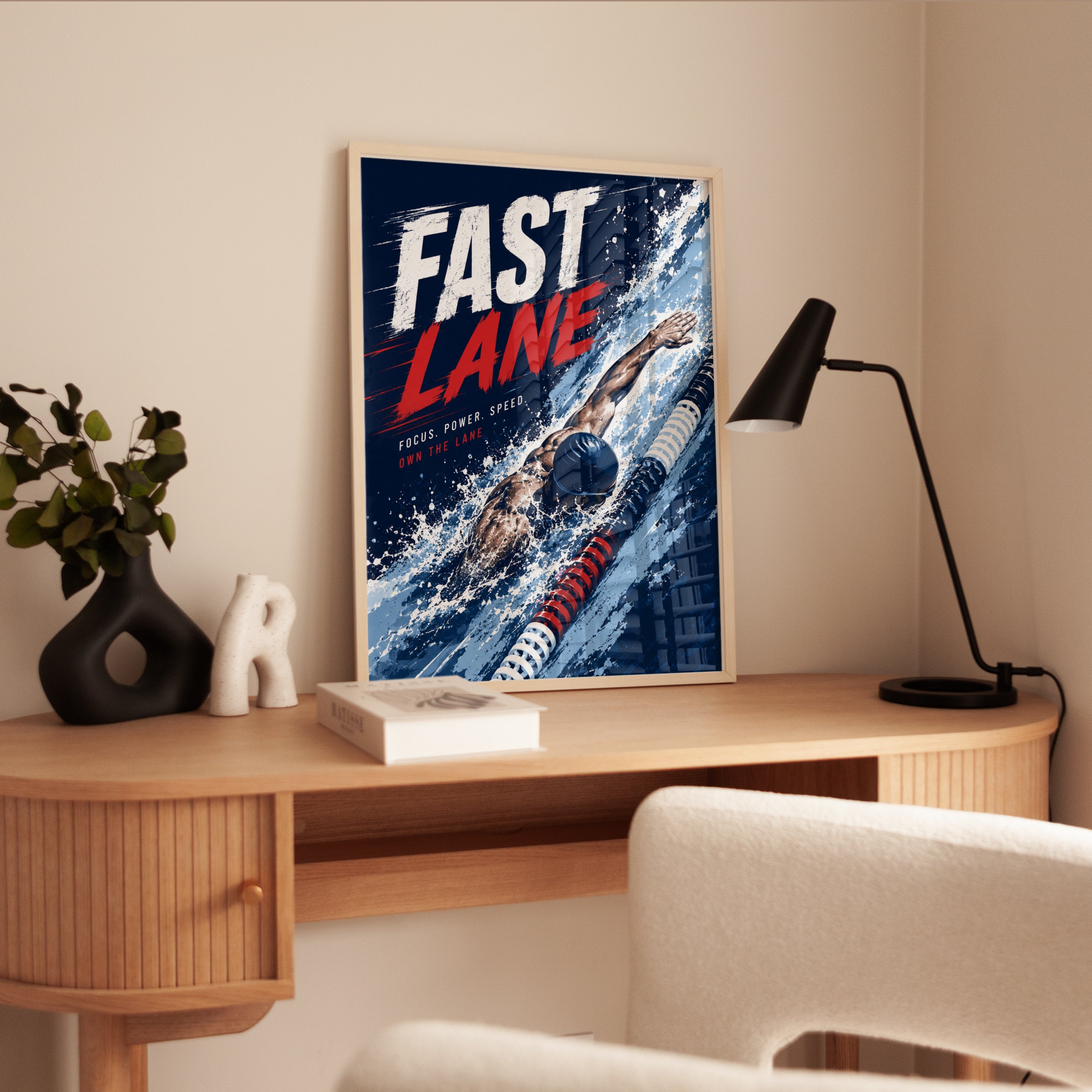 Fast Lane Swimming Poster: Retro Sports Motivational Art Print - interior