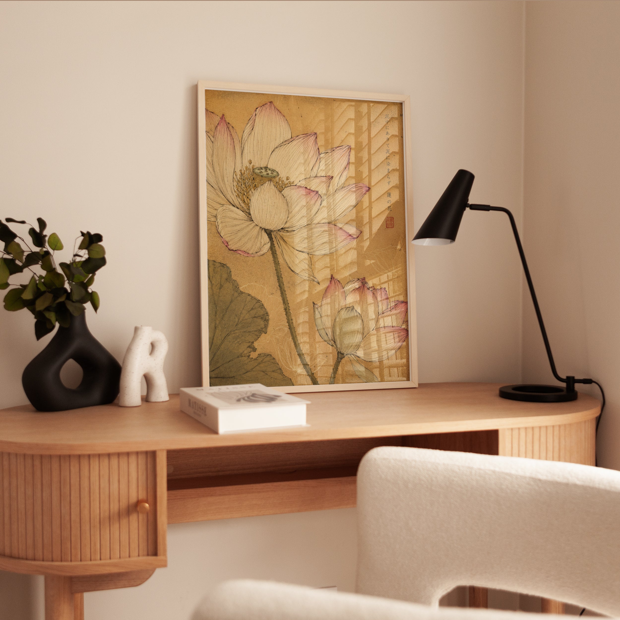 Lotus Flower Vintage Print — Japanese Botanical Art - interior