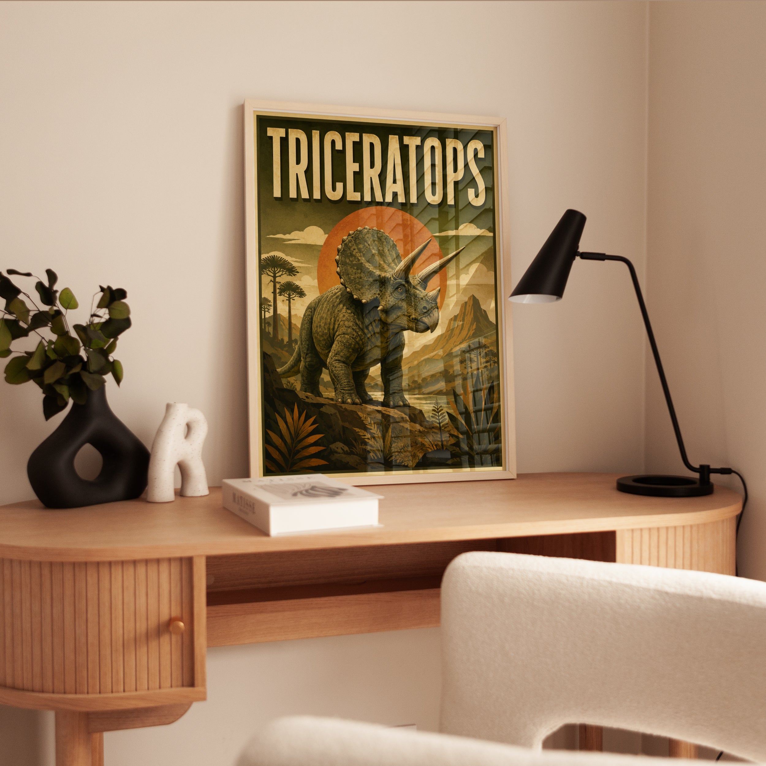 Dinosaur Wall Art: Triceratops Vintage Poster - interior