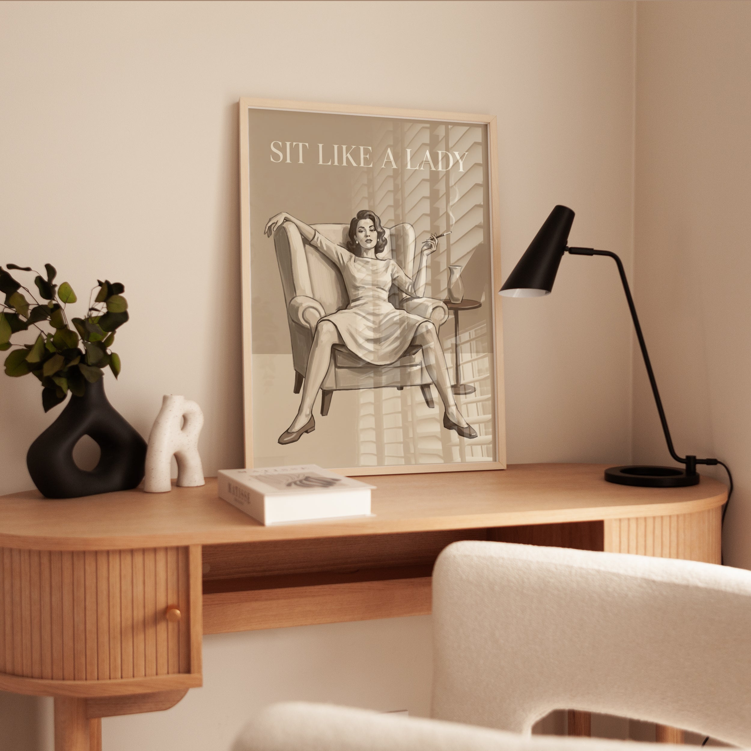 Sit Like A Lady Art Print: Vintage Sepia Glamour Poster - interior