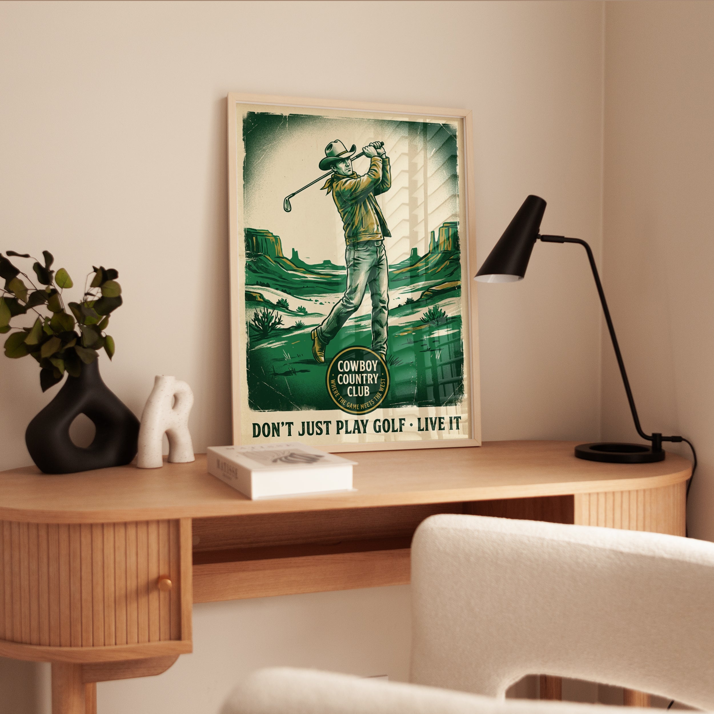 Vintage Cowboy Golfer Print: Retro Western Green Sports Poster - interior