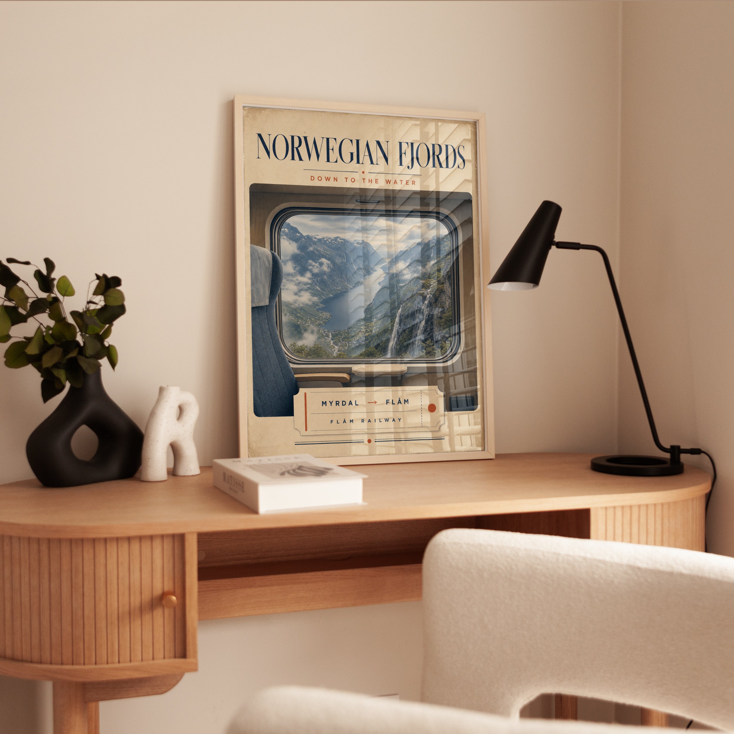 Norwegian Fjords Travel Poster: Vintage Railway Window Art Print - interior