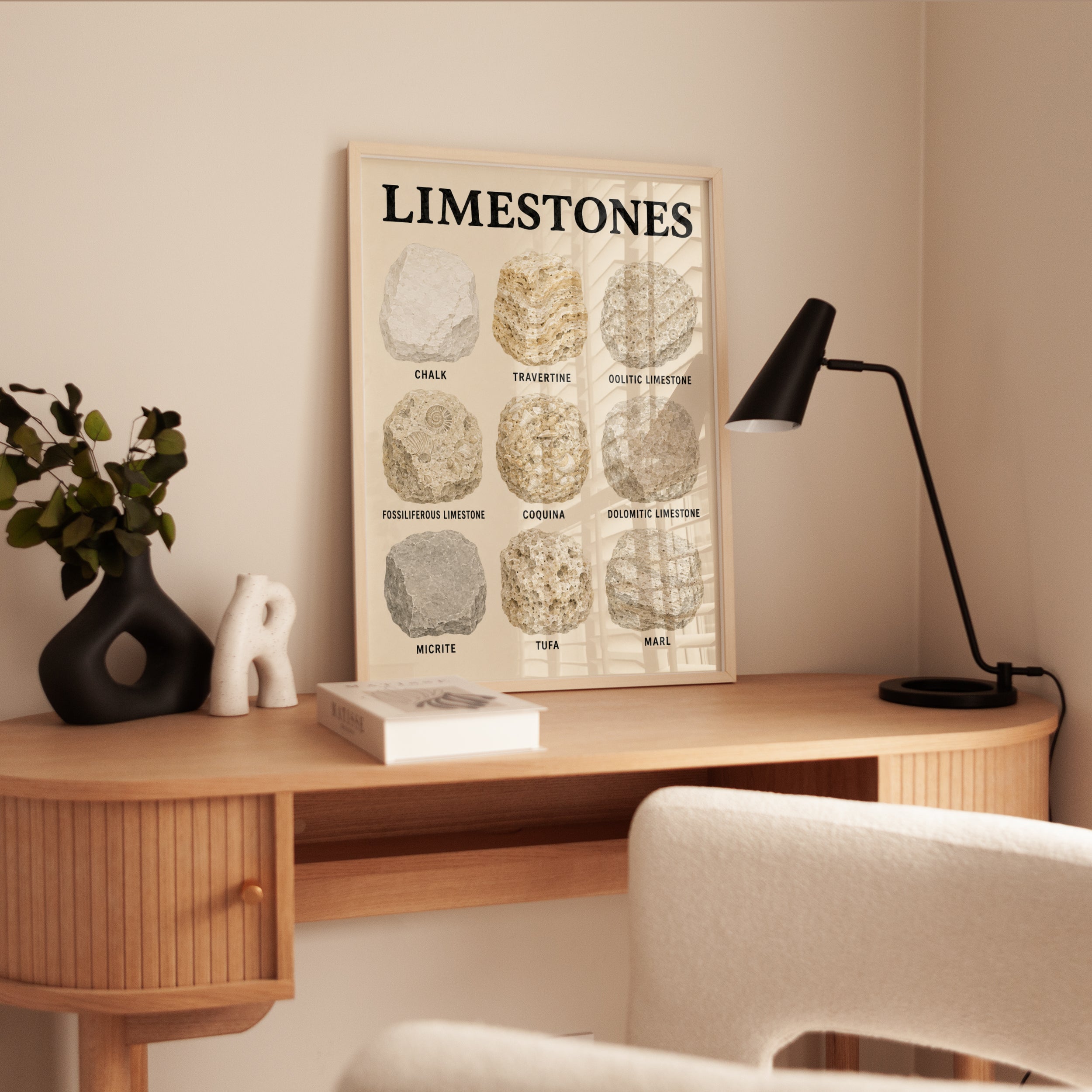 Limestone Educational Poster — Geology Chart of Rock Types - interior