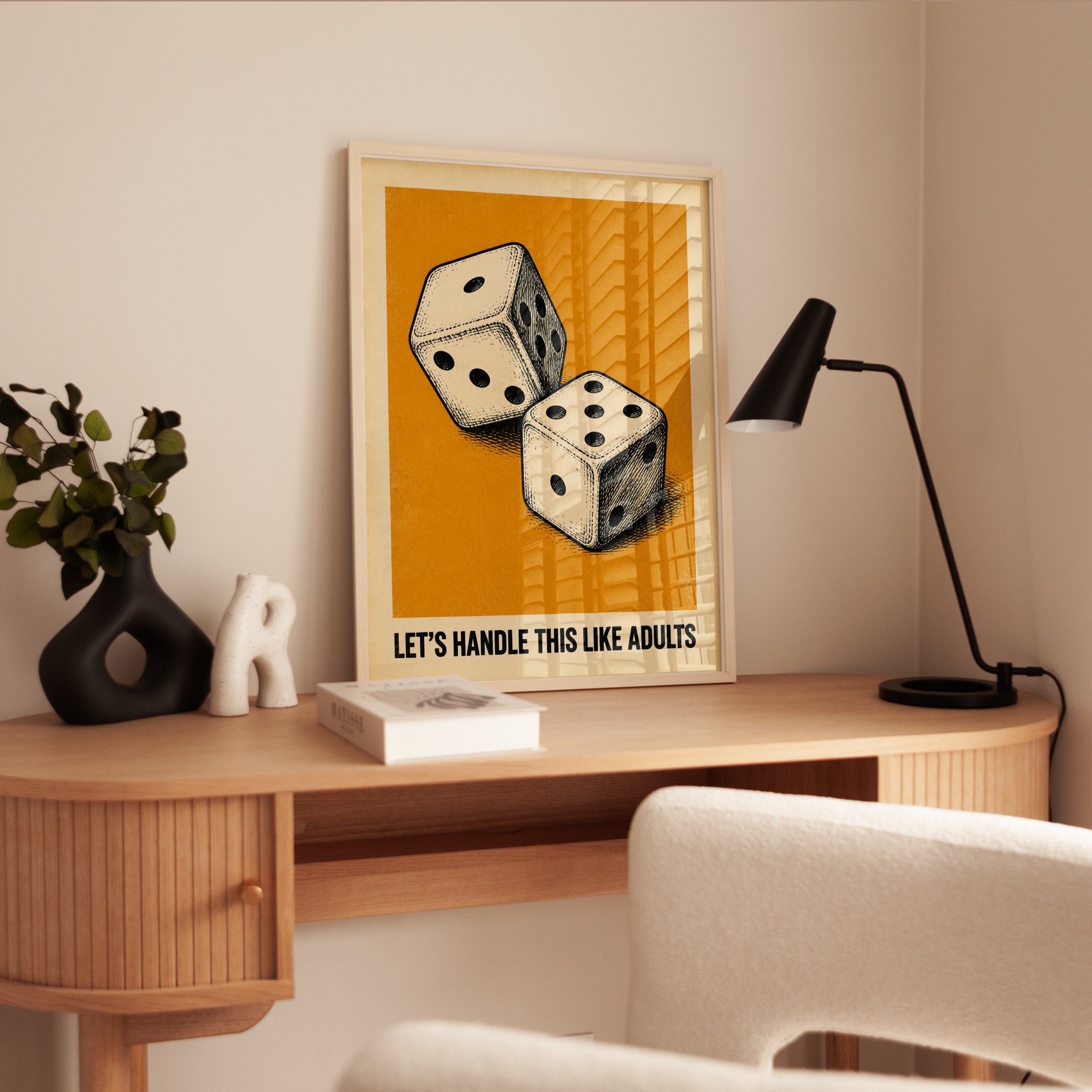 Vintage Dice Art Print: Retro Orange Game Room Poster - interior