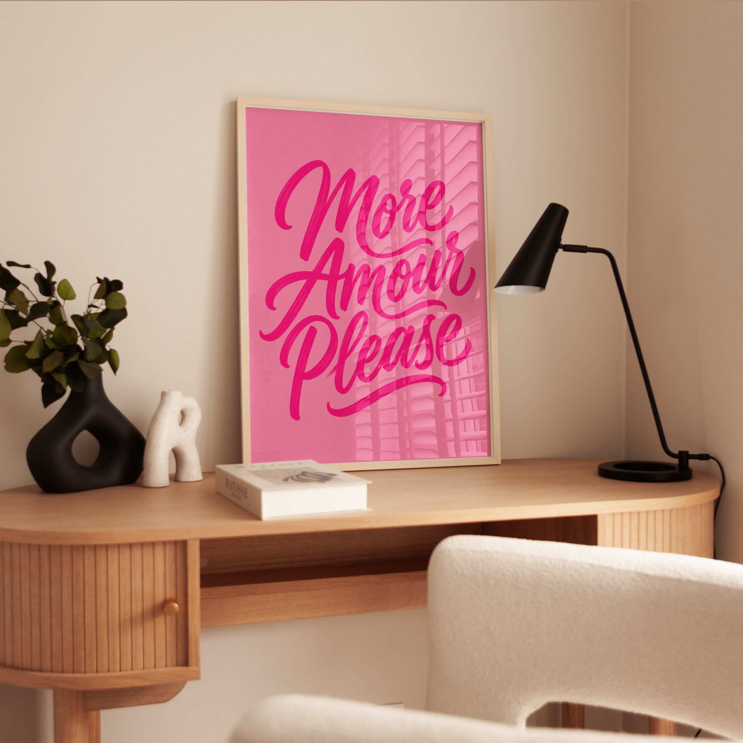 More Amour Please Typography Print: Pink Romantic Lettering Art - interior