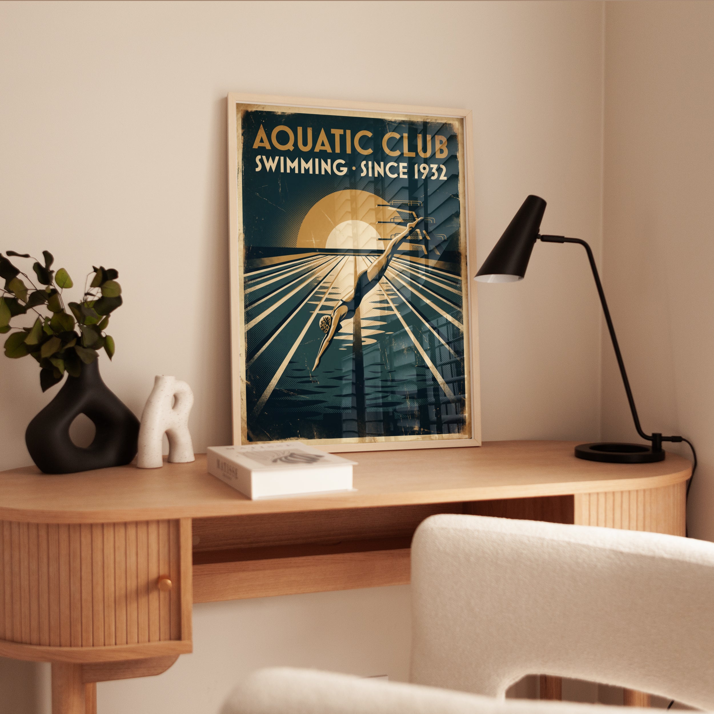 Art Deco Swimming Pool Poster – Vintage Aquatic Club Diver Art - interior