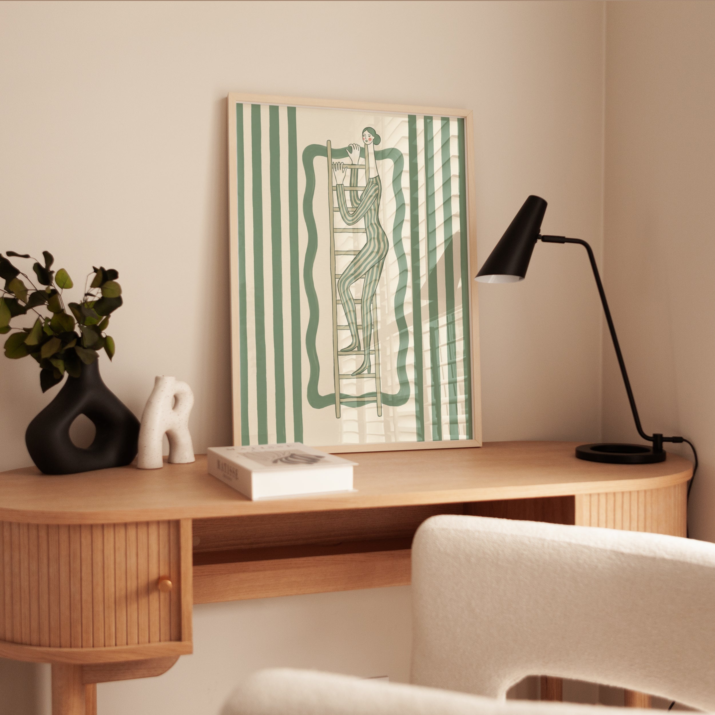 Woman on Ladder Art Print: Mid Century Modern - interior