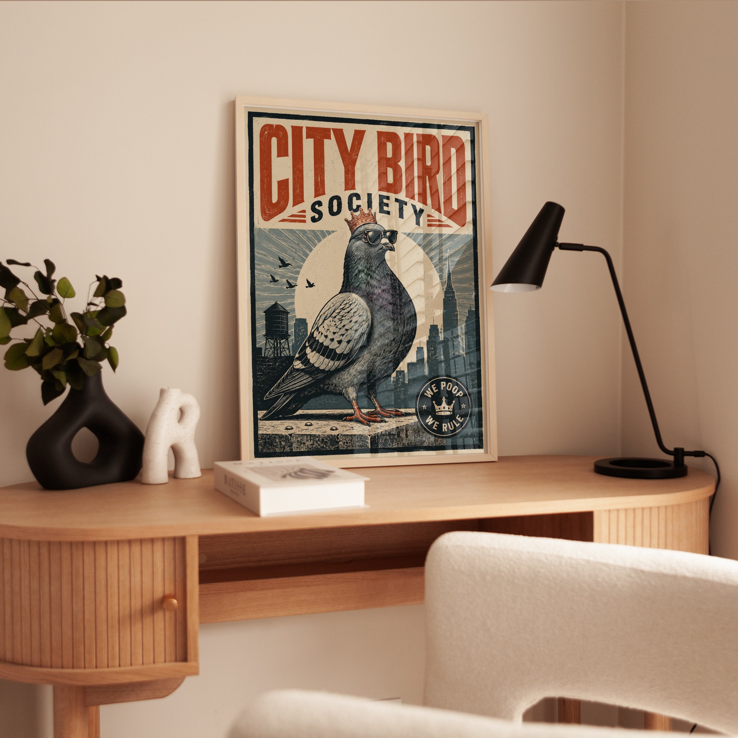 City Bird Society Poster: Vintage Pigeon Art - interior