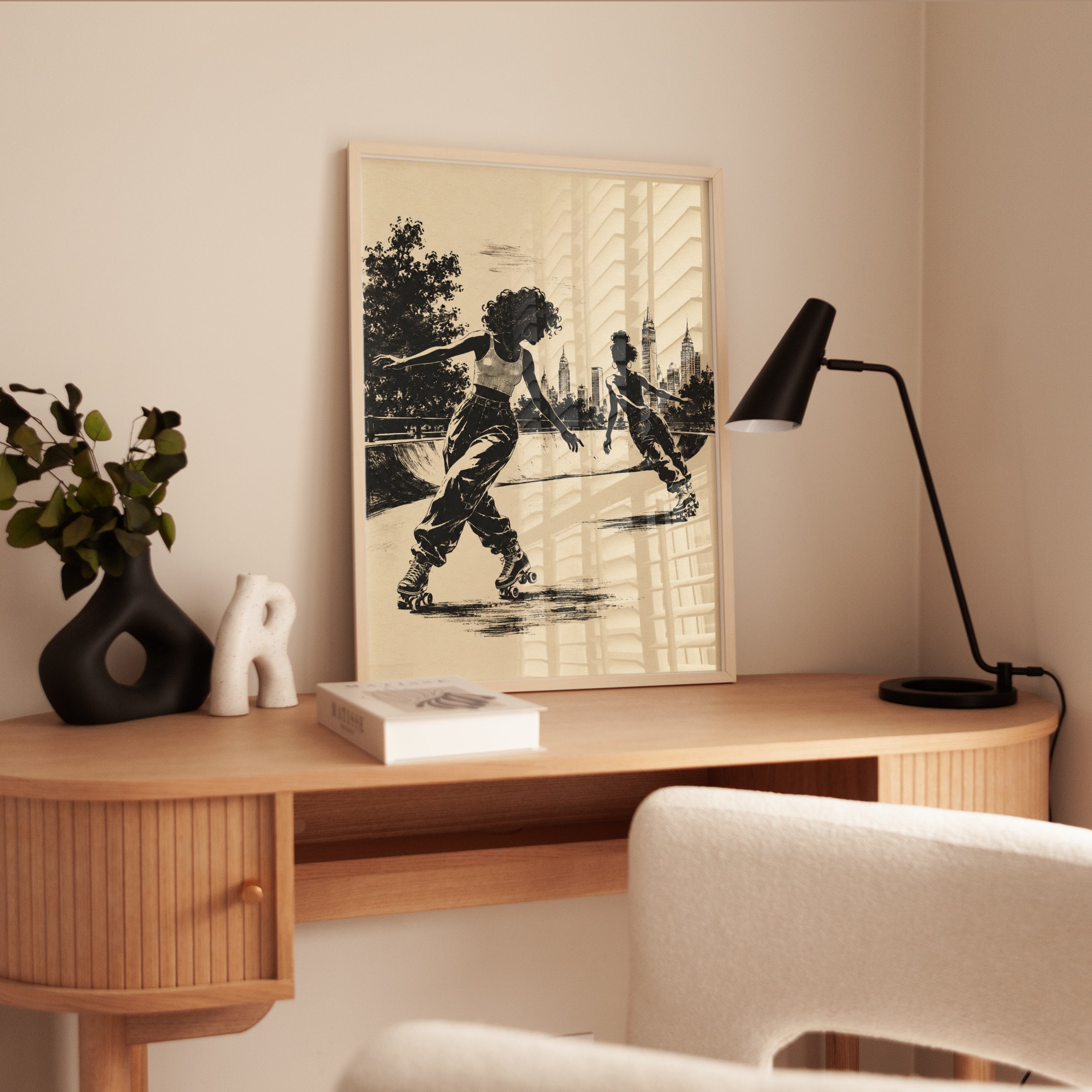 Roller Skating in Central Park Art Print: Vintage Urban Silhouette - interior