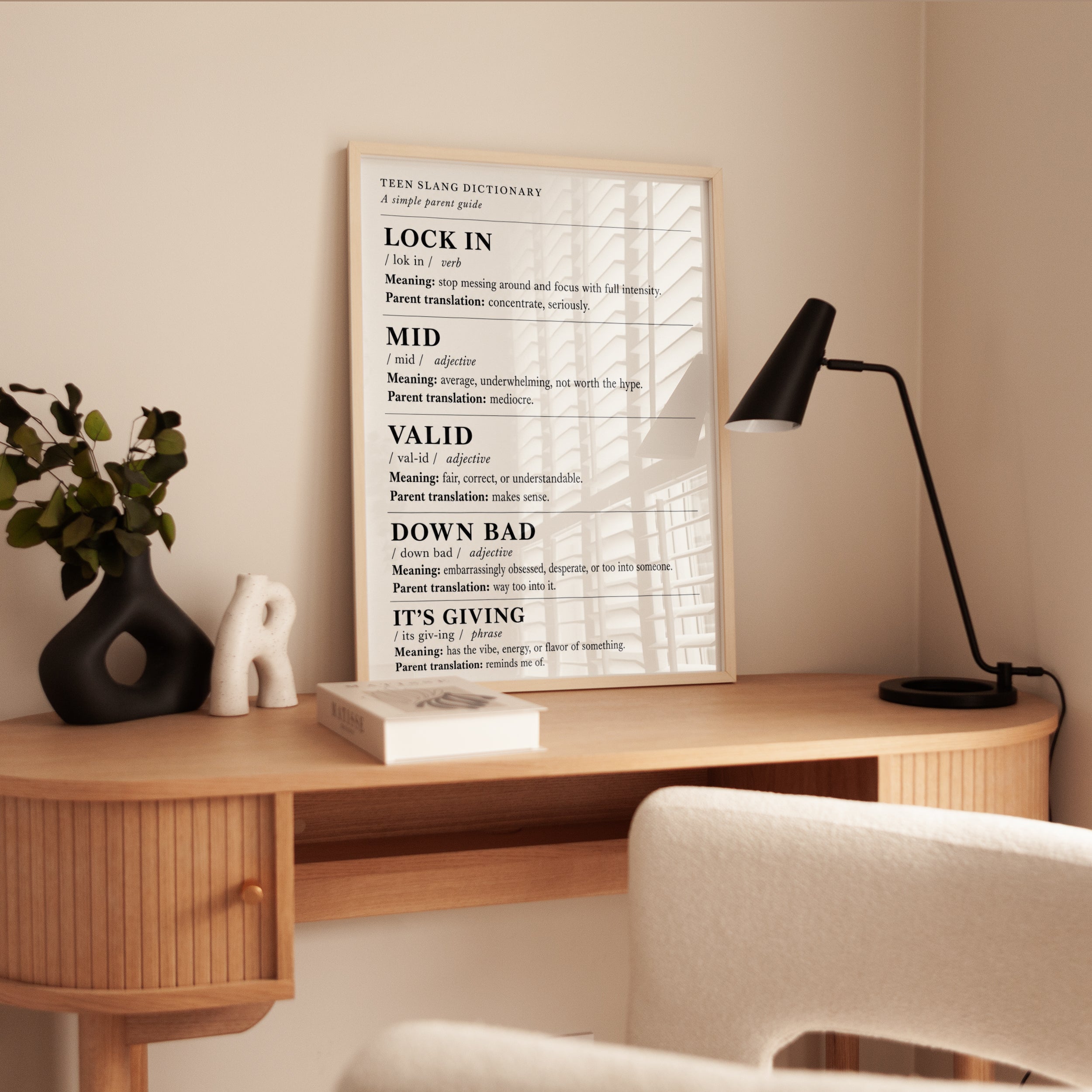 Teen Slang Dictionary Poster: Vintage Educational Typography Art - interior