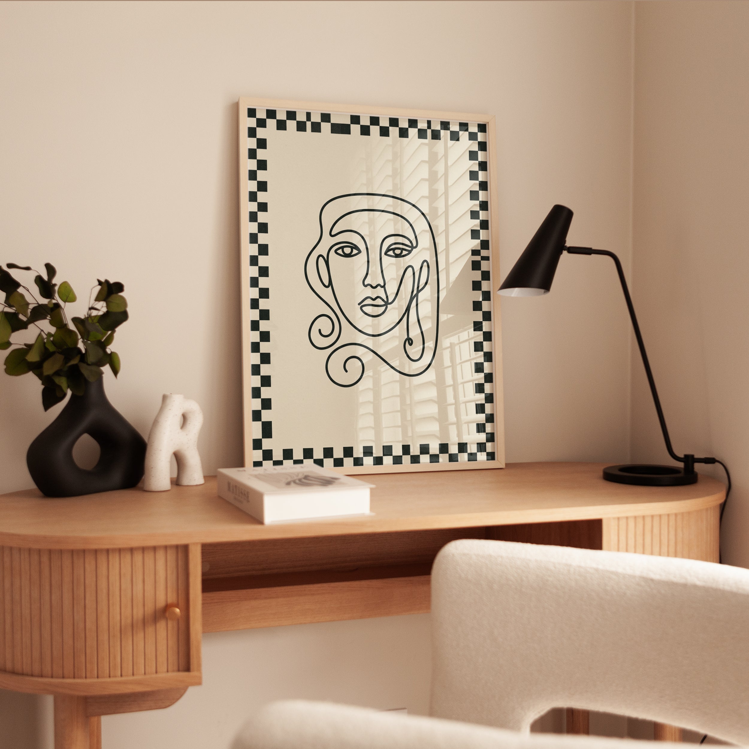 Abstract Face Line Art Print: Modern Minimalist Portrait Design - interior