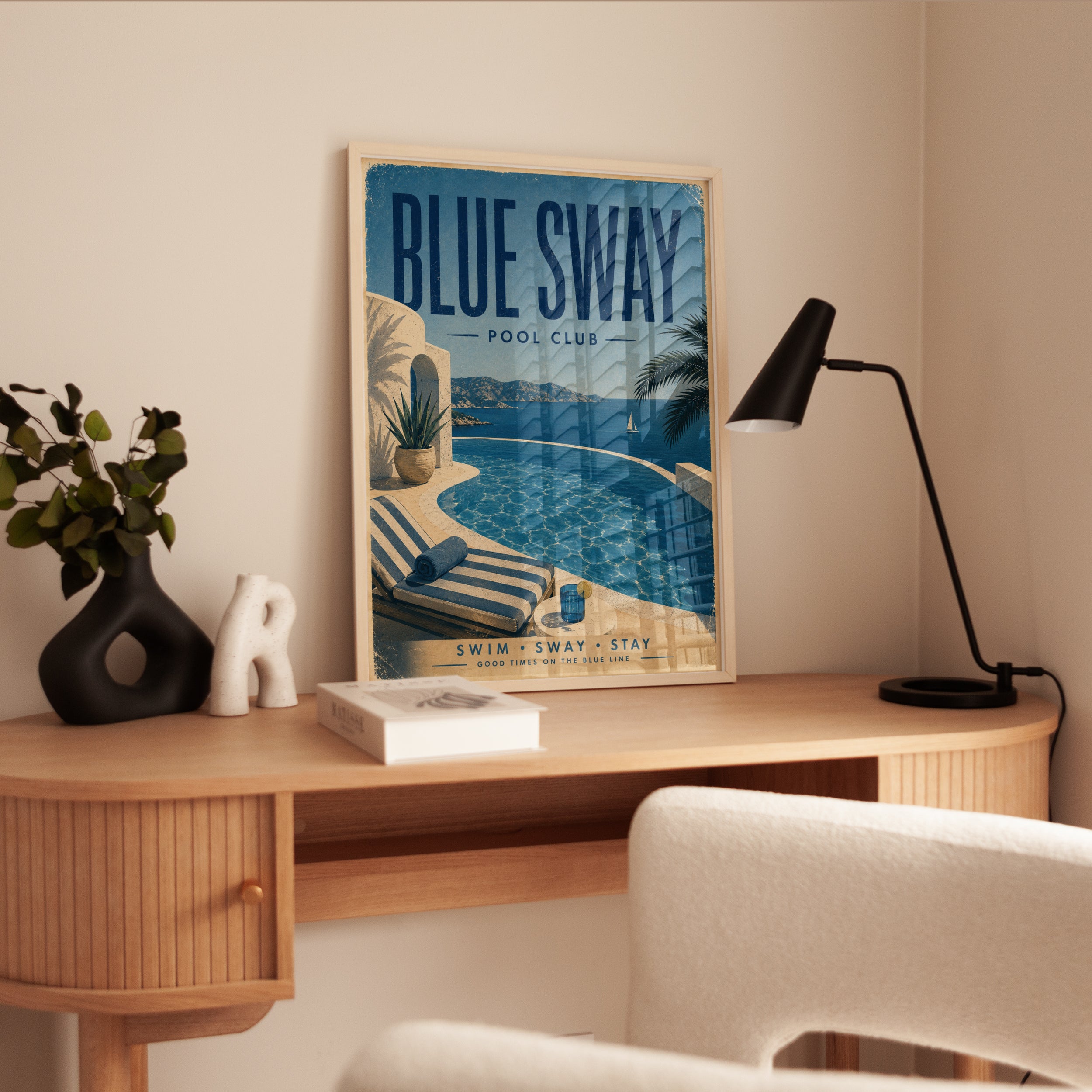 Vintage Travel Poster – Pool Club Wall Art - interior