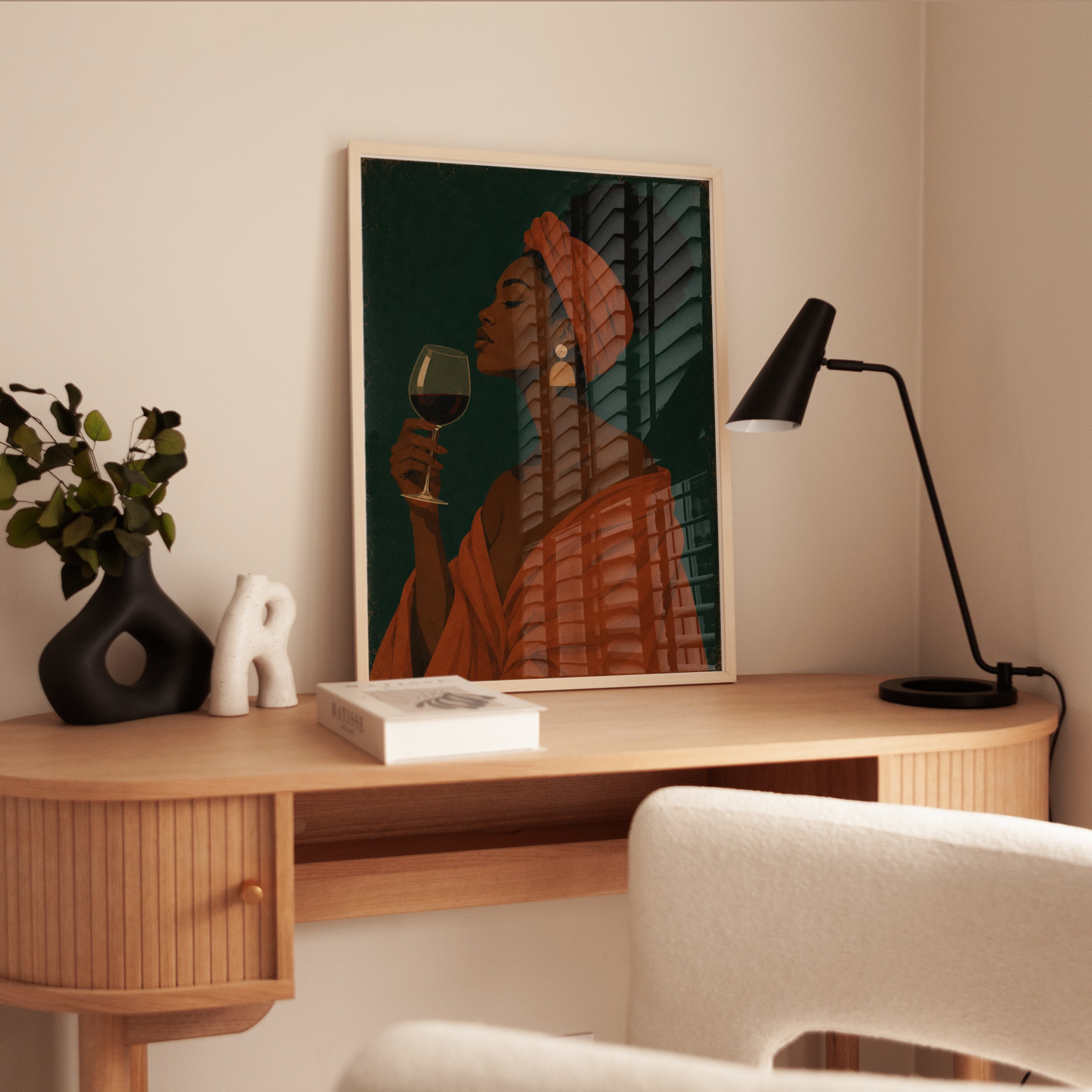 African Woman Wine Portrait Print - interior