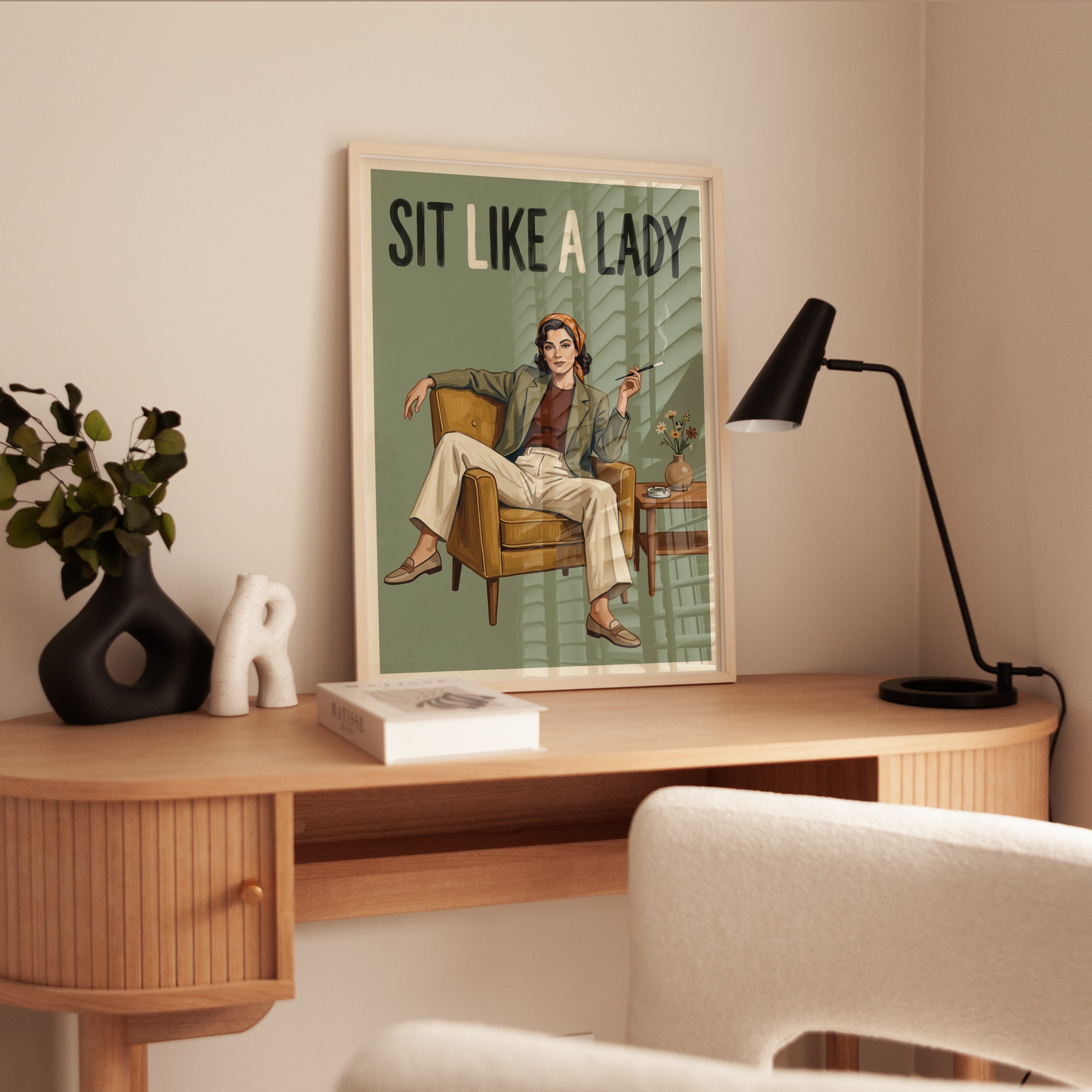 Sit Like a Lady Poster: Retro Mid-Century Lounge Art Print - interior