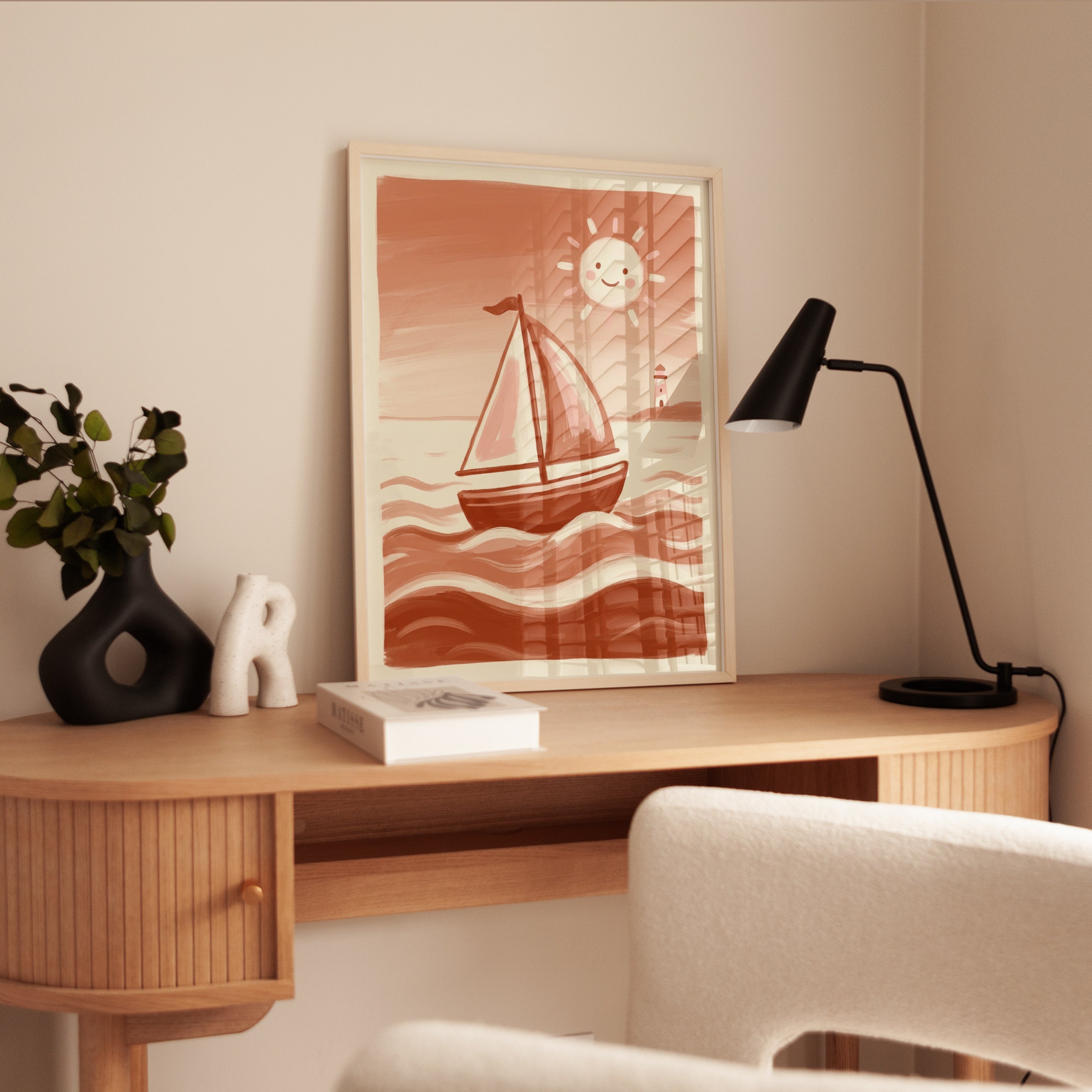 Sailboat at Sunset Poster: Whimsical Coastal Nursery Art Print - interior