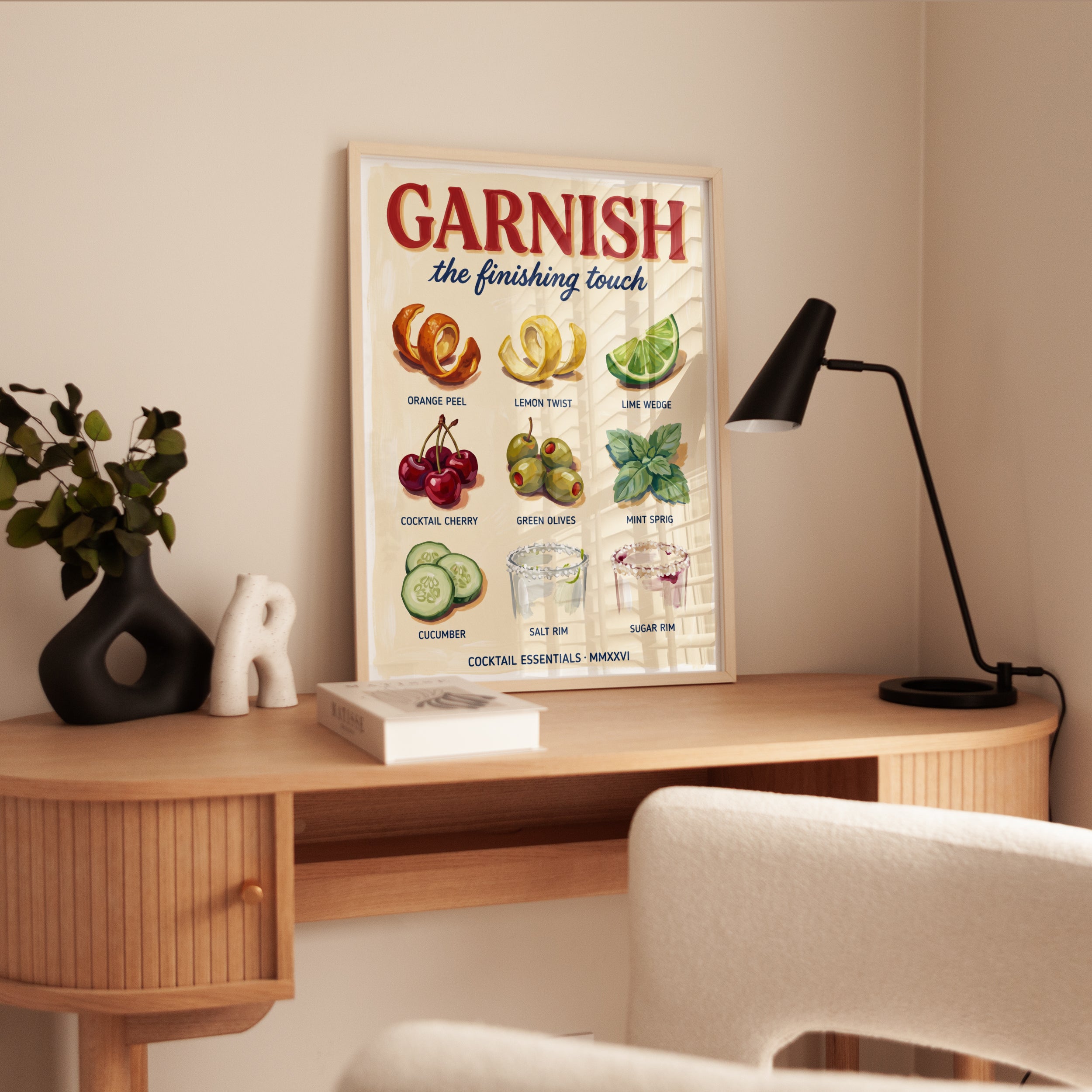 Mixology Art Poster: Vintage Cocktail Garnishes - interior