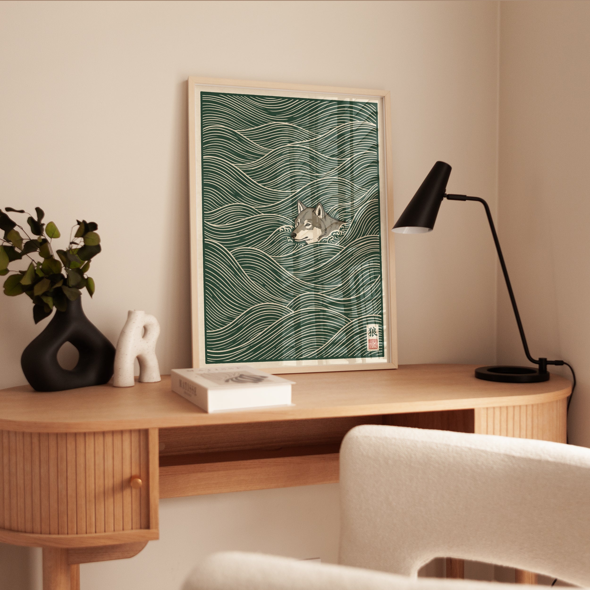 Japanese Wave Wolf Print - interior
