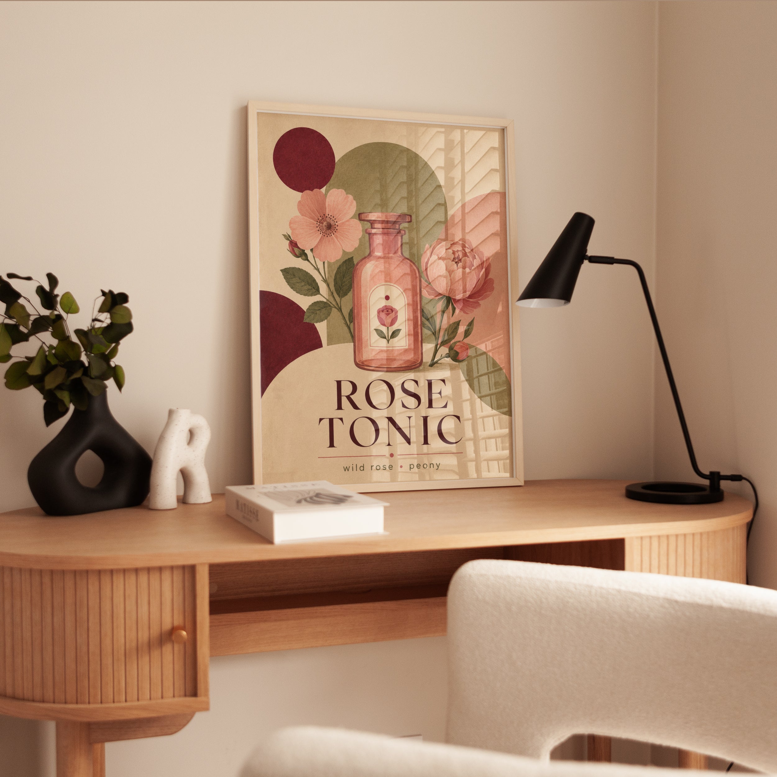 Rose Tonic Botanical Print: Vintage Apothecary Art Poster - interior
