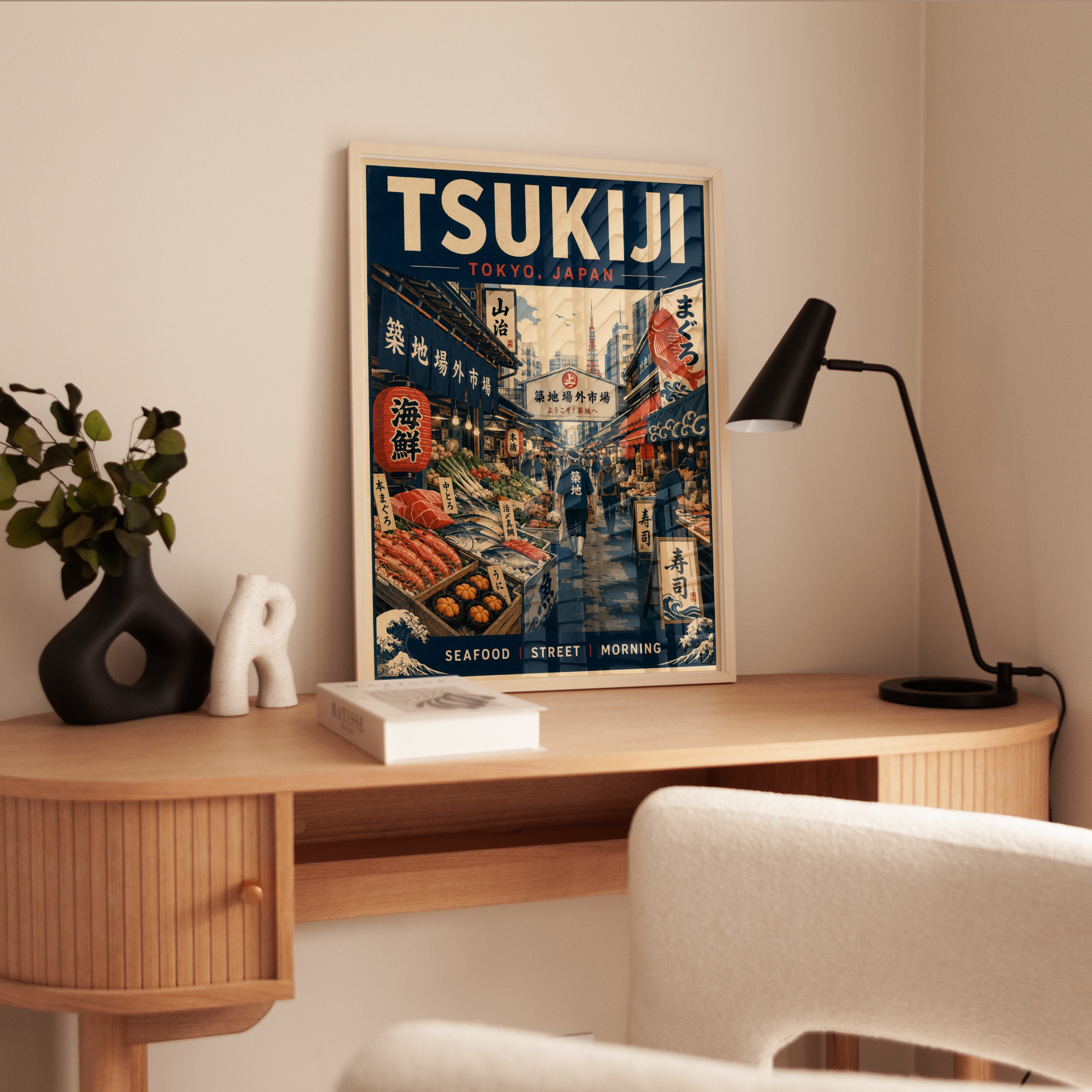 Tsukiji Tokyo Travel Poster — Vintage Japanese Fish Market Print - interior
