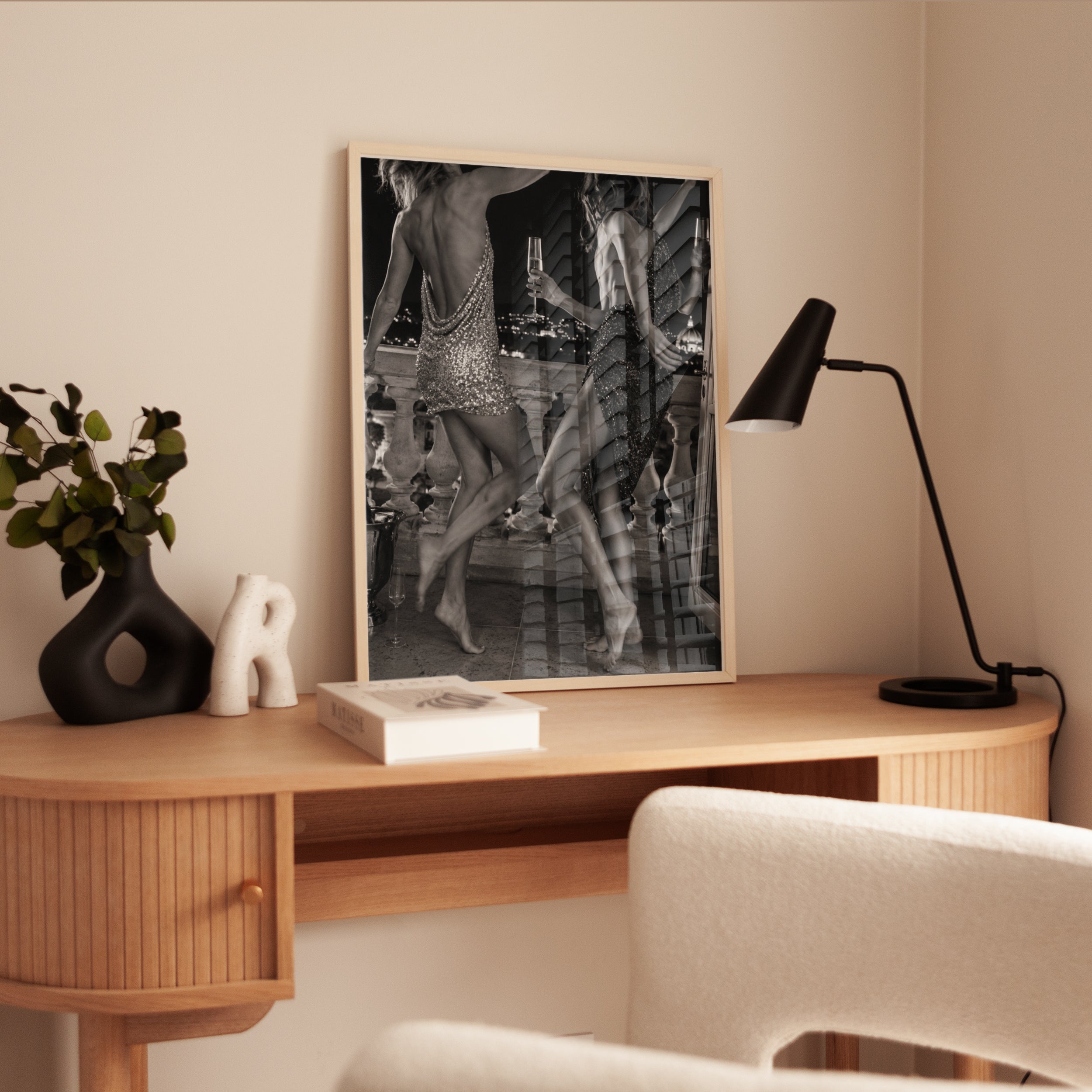 Glamorous Nightlife Art Print: Black and White Fashion Photography - interior
