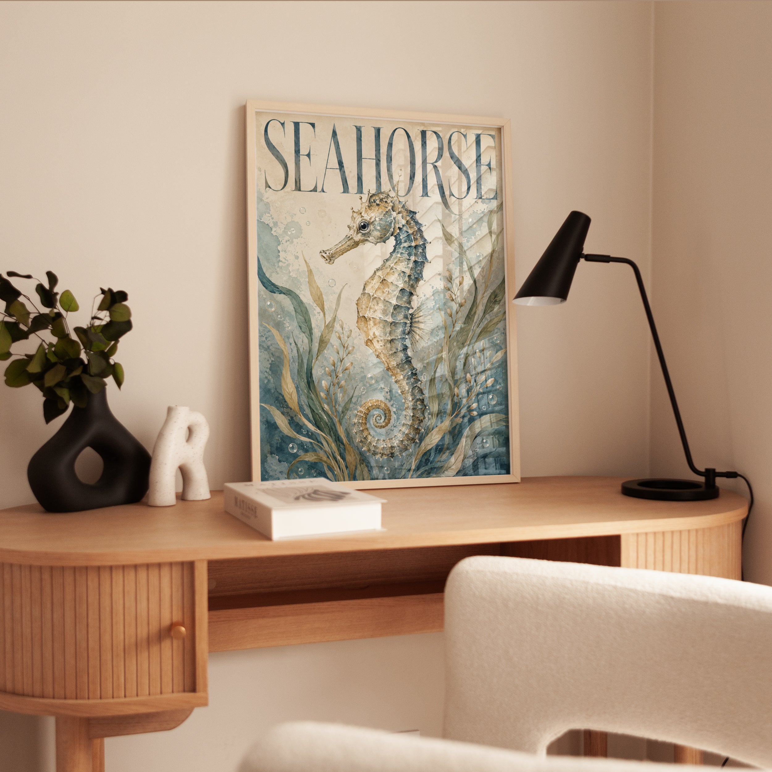 Seahorse Wall Art – Coastal Bathroom Decor - interior