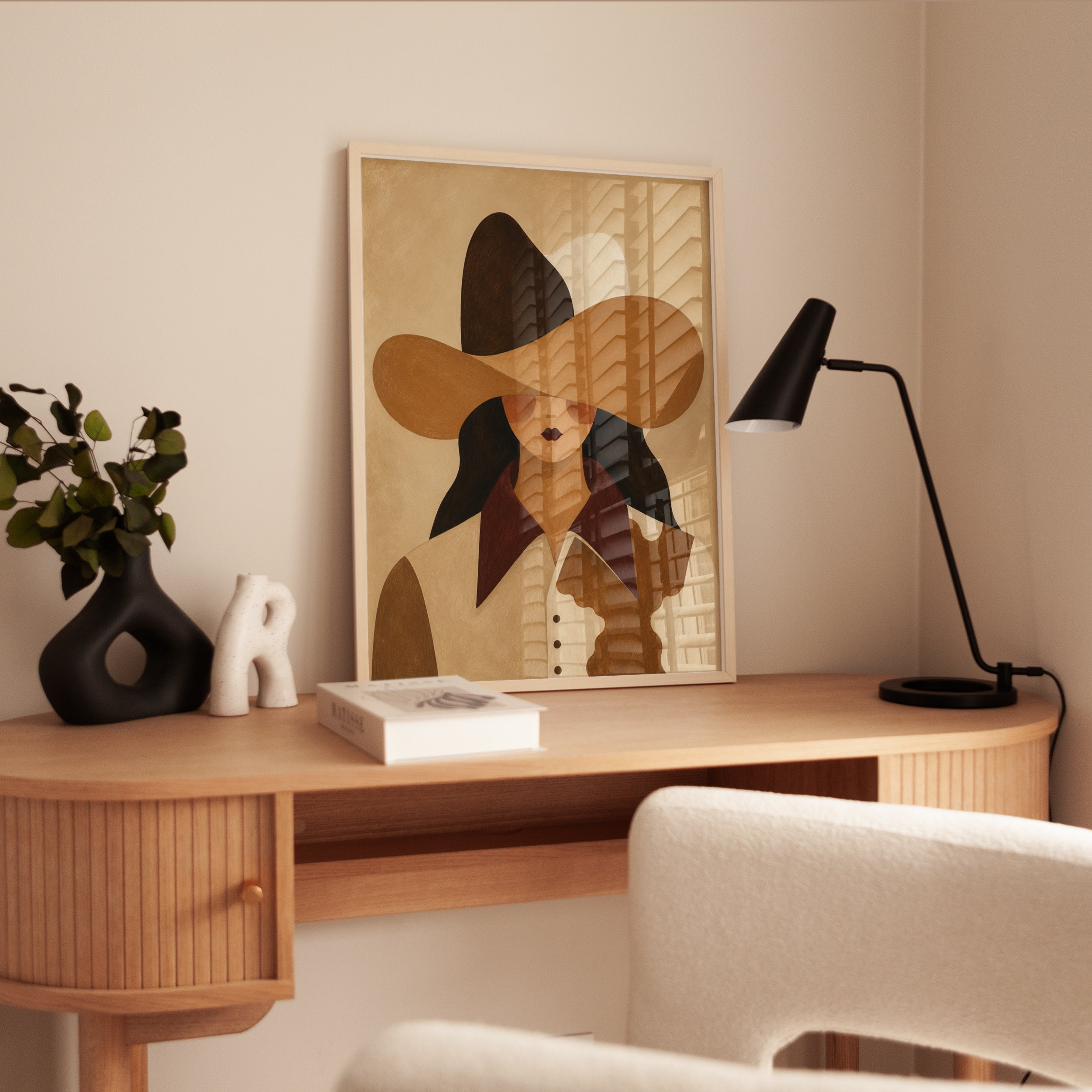 Woman in Hat Wall Art – Minimalist Portrait Print - interior