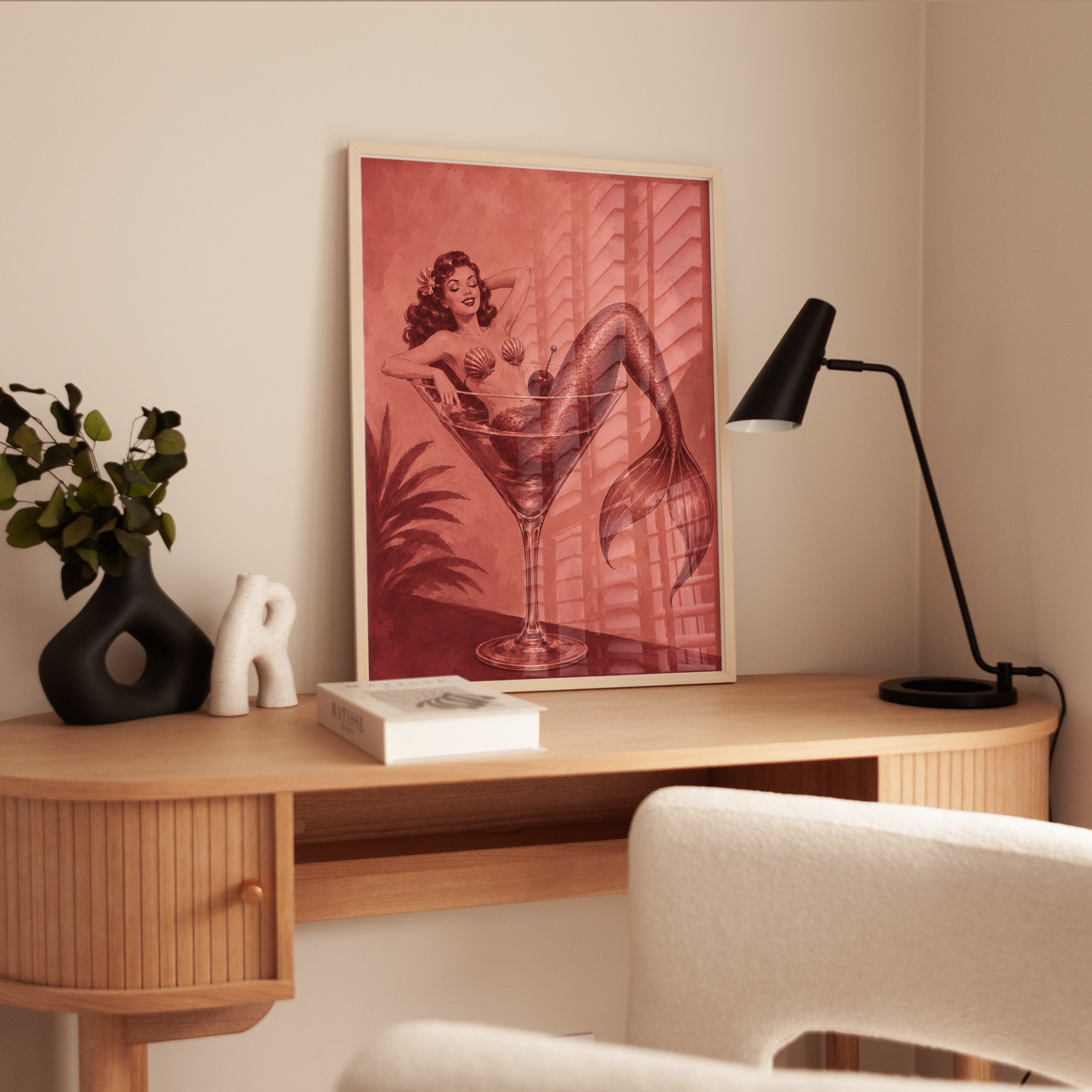Mermaid Cocktail Wall Art – Vintage Pin Up Print - interior