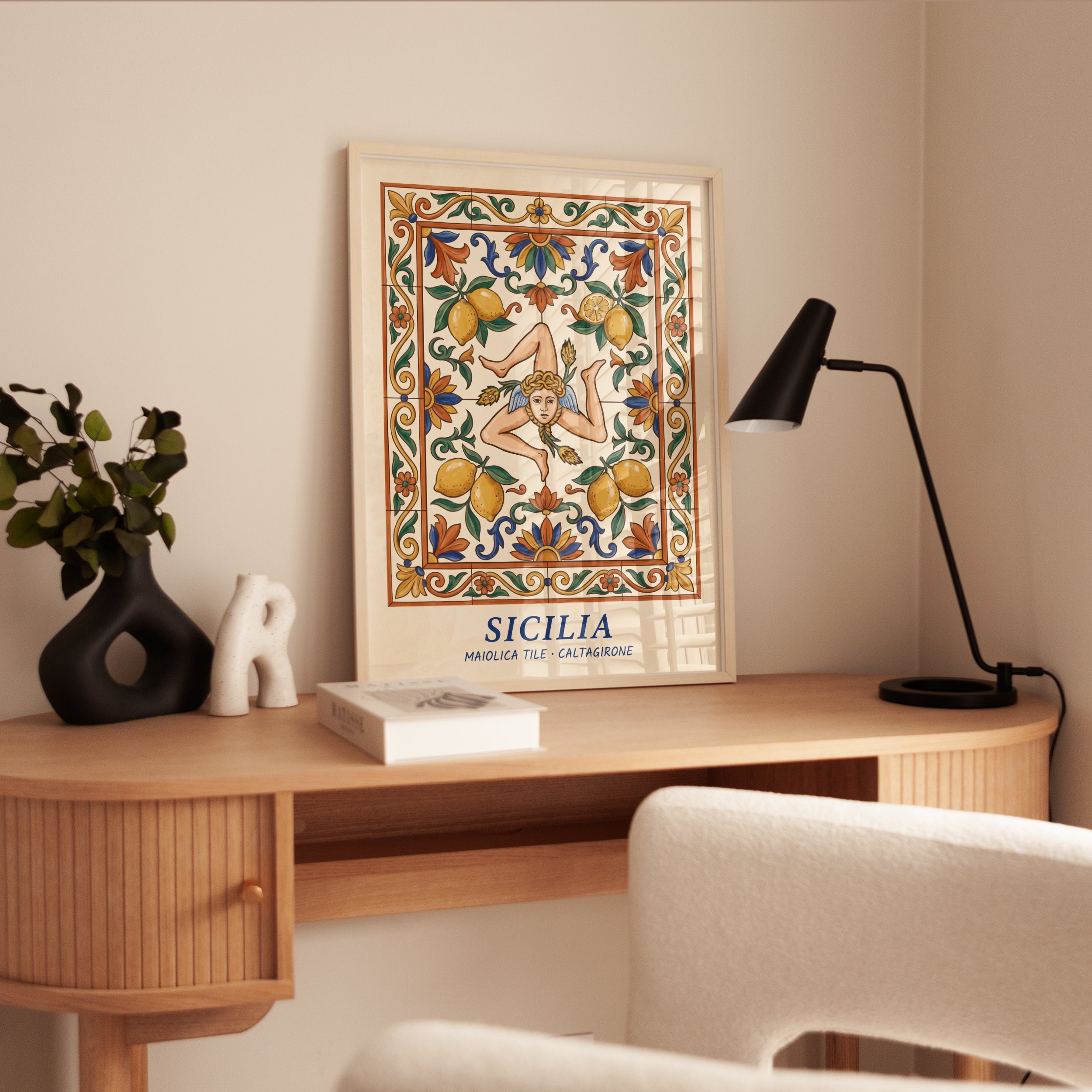 Sicilian Ceramic Tile Wall Art Print — Mediterranean Folk Design - interior