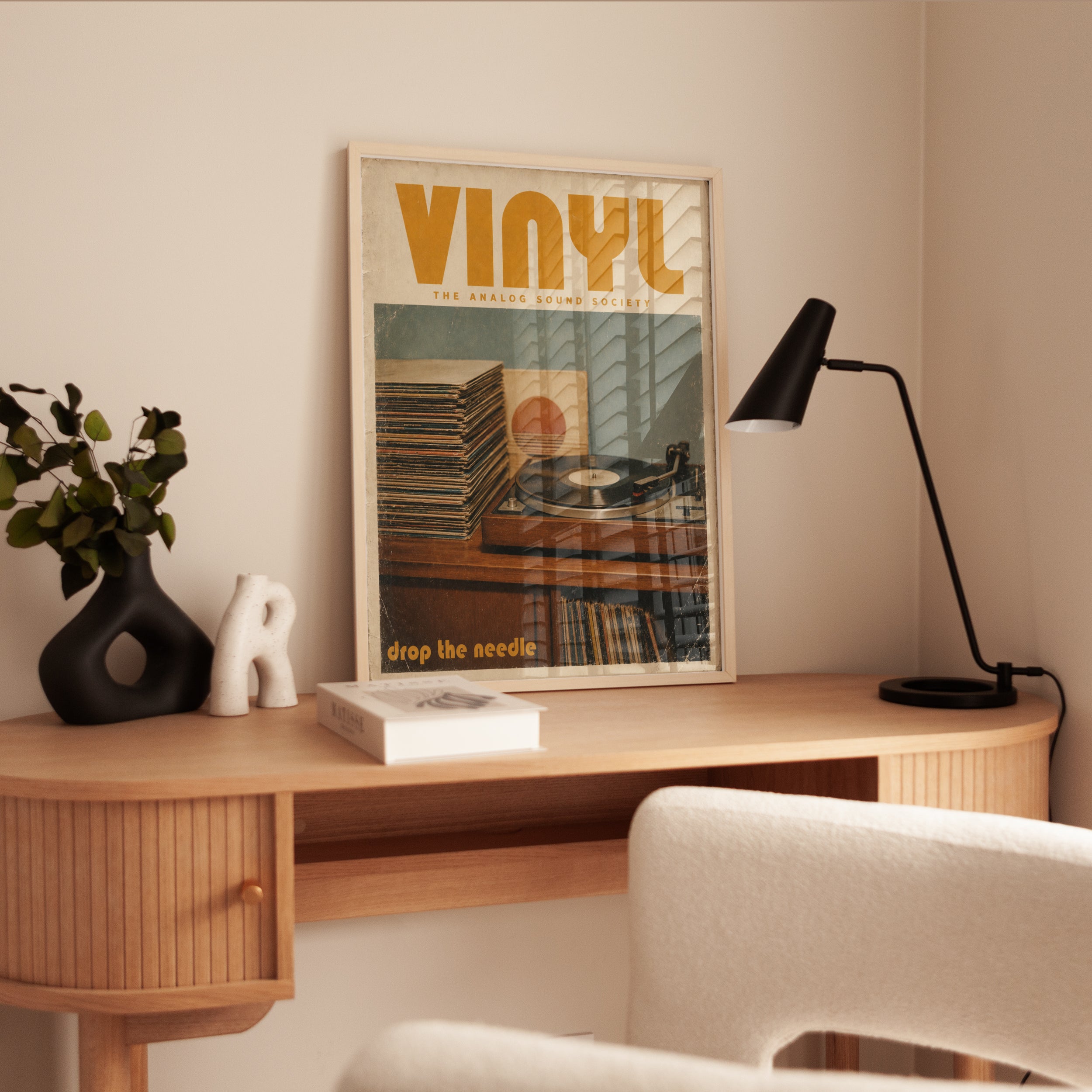 Vintage Vinyl Record Poster — Retro Turntable & Albums - interior