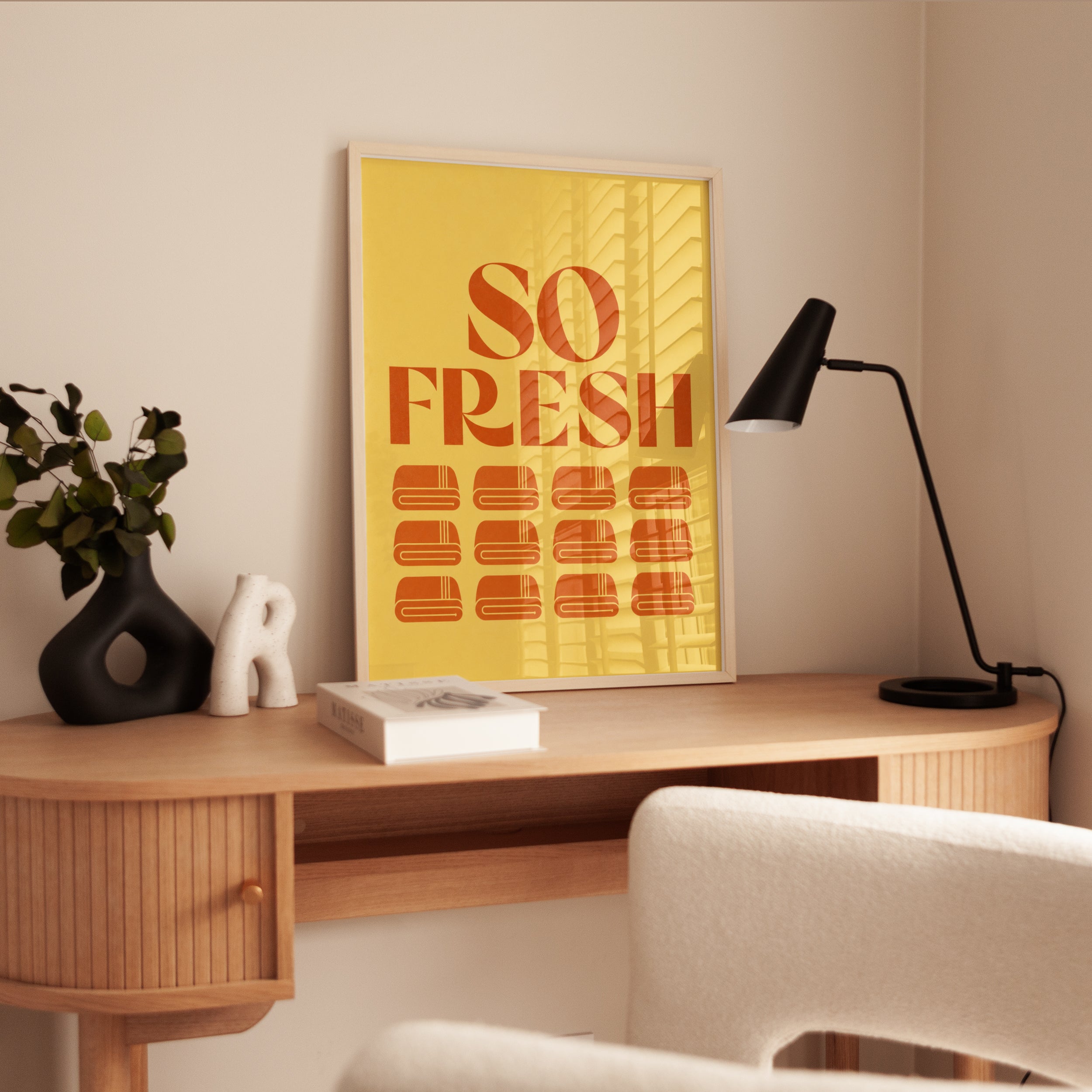 So Fresh Burger Print: Retro 70s Kitchen Decor (Yellow Orange Palette) - interior